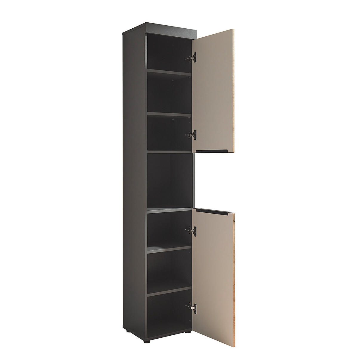 HOCHSCHRANK - Eichefarben/Schwarz, Holzwerkstoff/Kunststoff (40/195/30cm) - home24
