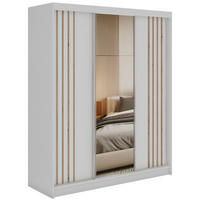 SCHWEBETÜRENSCHRANK mit Lamellen, Spiegel und Schubladen DIANA - 180 - Weiß und Eiche Artisan - Alufarben/Weiß, Holzwerkstoff/Metall (180/216/61cm) - MKS