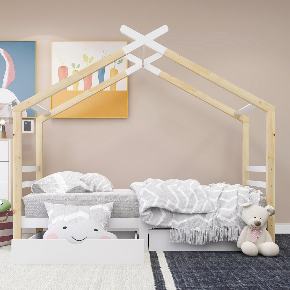 KINDERBETT Hausbett 90/200 cm mit Schubladen, Lattenrost, Weiß - Weiß, Holzwerkstoff (90/200cm) - Redom