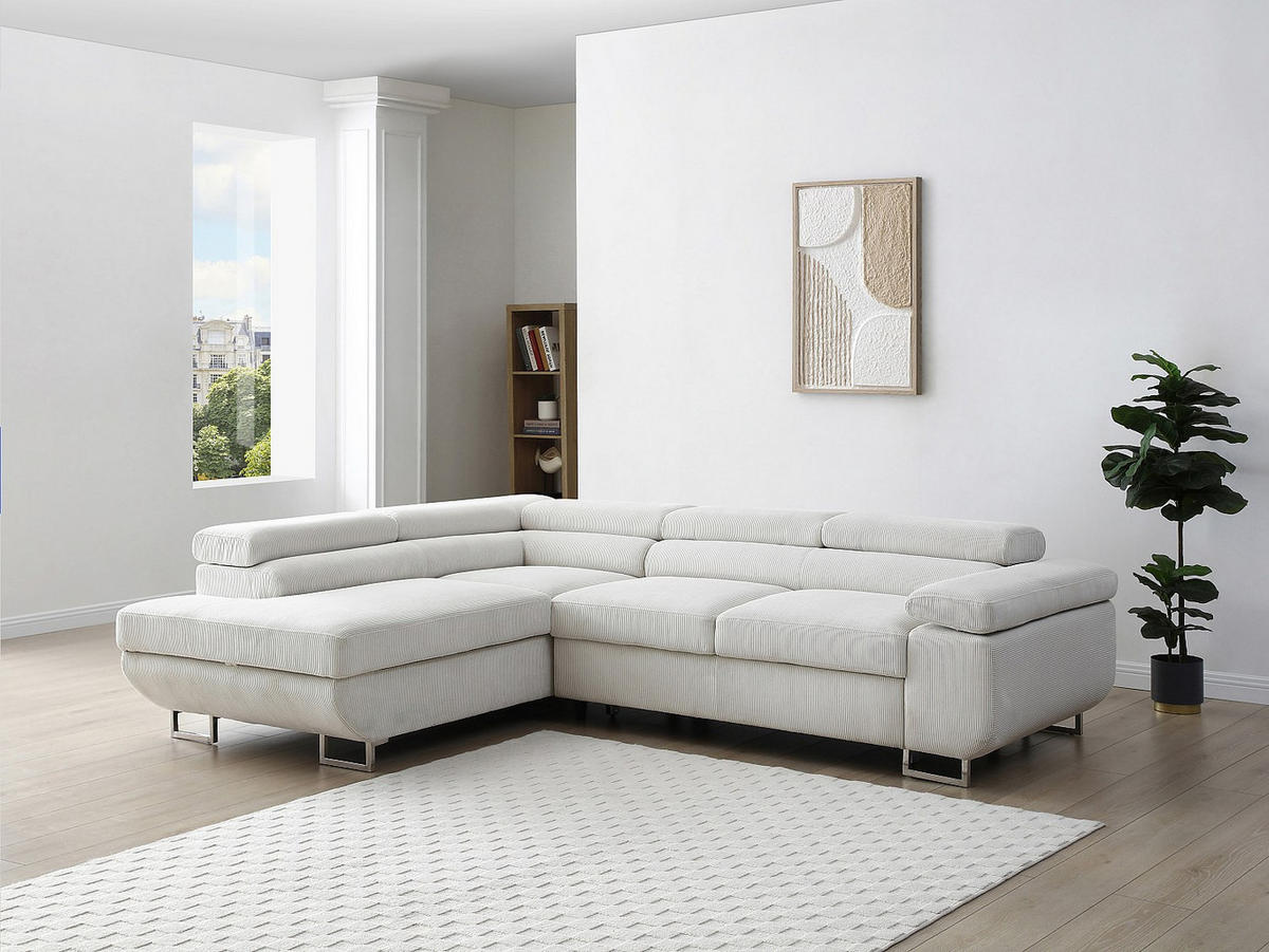 ECKSOFA mit Schlaffunktion - Ecke links - Cord - Beige - NURAZIO - Beige, Textil (268/202cm) - Vente-Unique