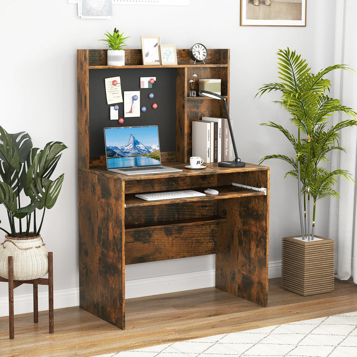 COMPUTERTISCH Braun - Braun, Holzwerkstoff (50/89/138cm) - COSTWAY
