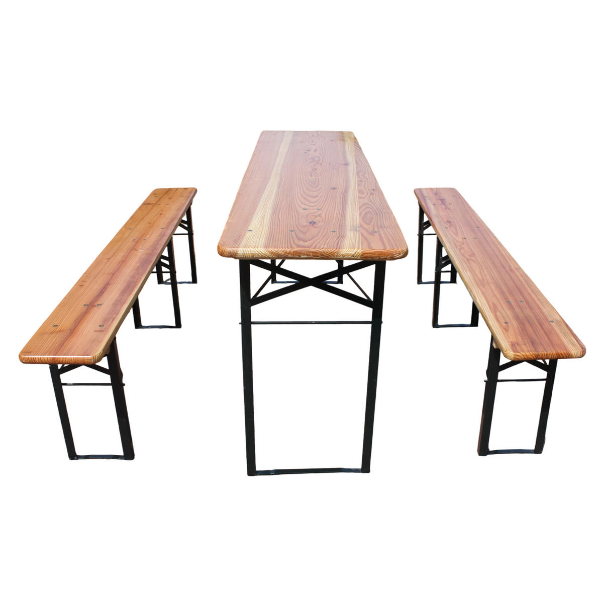 BIERGARNITUR 177x46x78cm braun aus Kiefer-Massivholz, klappbar - Braun, Metall - Modfu