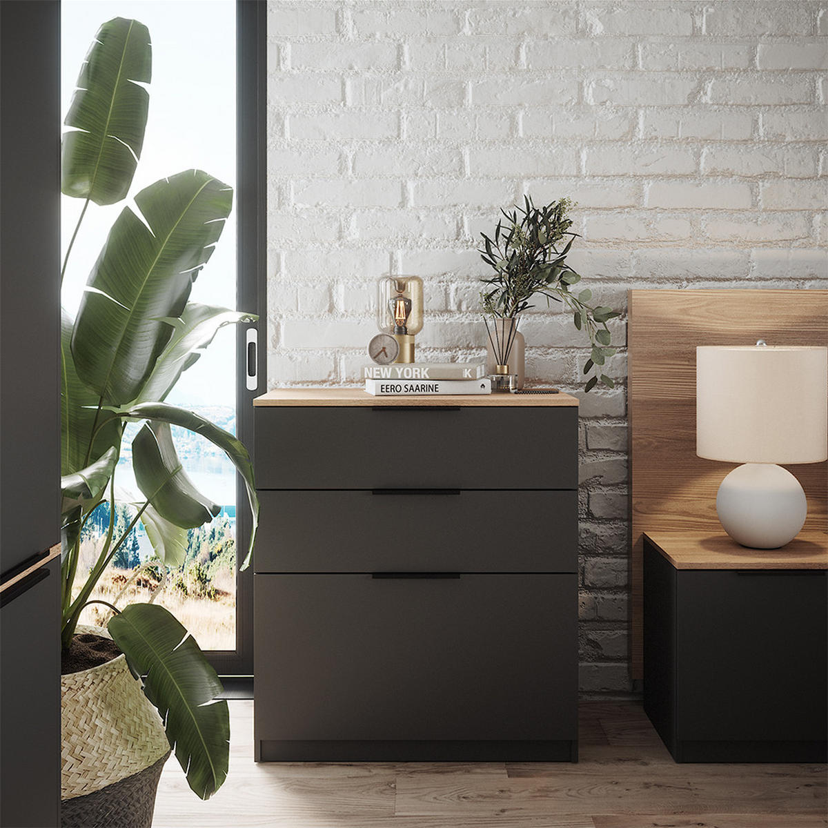 KOMMODE Betti Anthrazit 80 x 90 cm - Anthrazit/Sonoma Eiche, Holzwerkstoff (50/90/80cm) - Vicco