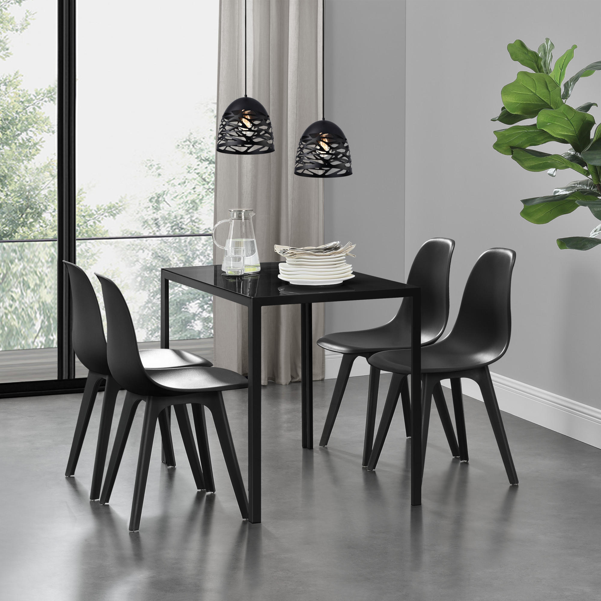 ESSGRUPPE Stathelle - Schwarz, Glas/Metall (105/75/60cm) - [en.casa]