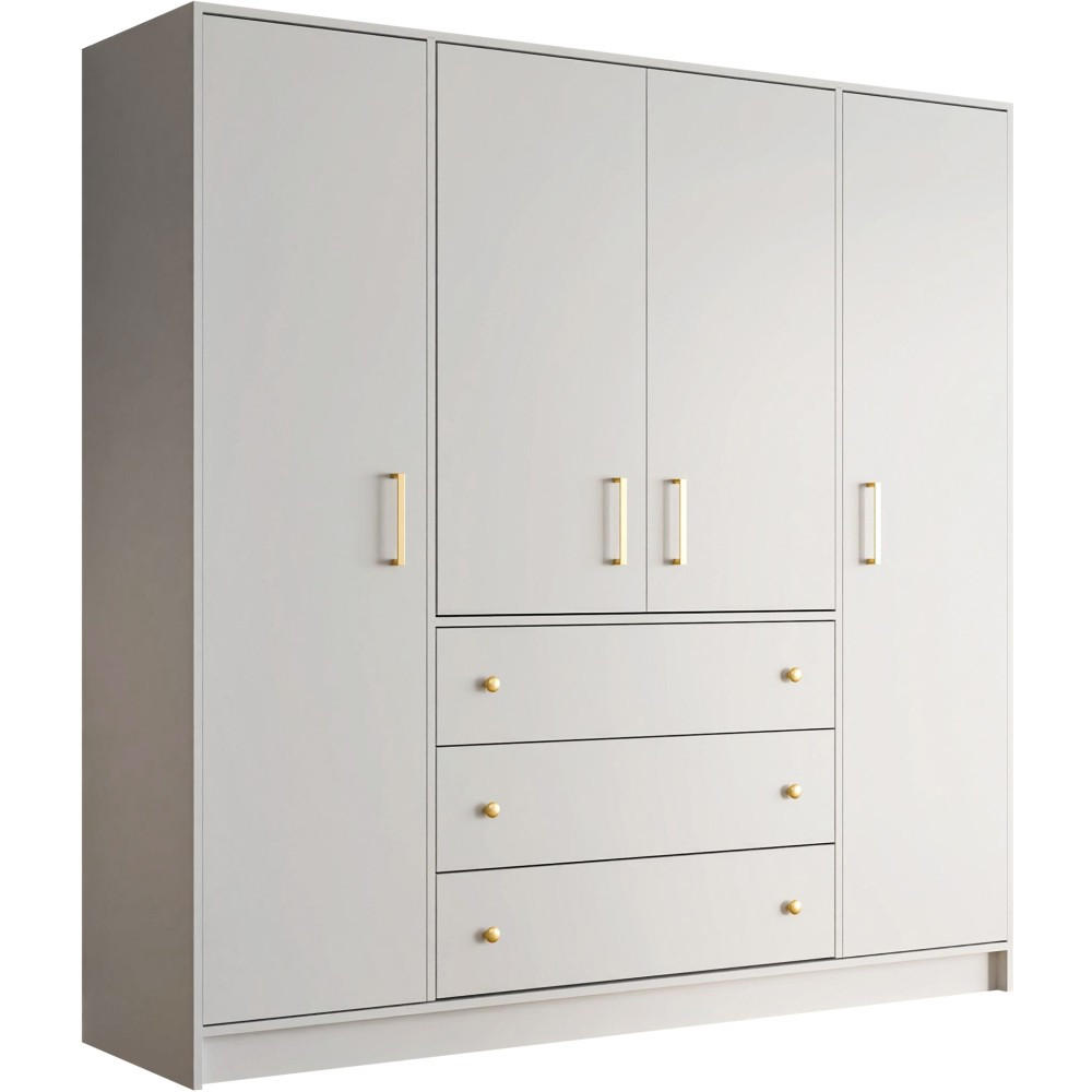 DREHTÜRENSCHRANK Rilo mit 4 Türen und 3 Schubladen, 200 cm, Weiß - Weiß, Holzwerkstoff (196/210/58cm) - Beautysofa