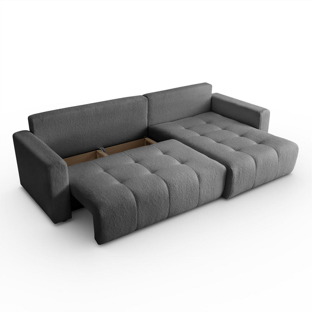 ECKSOFA VIENNA Stil Bettkasten und Funktionalität Bouclé Graphit Rechts - Graphitfarben, Holz (261/143cm) - Kaiser Möbel
