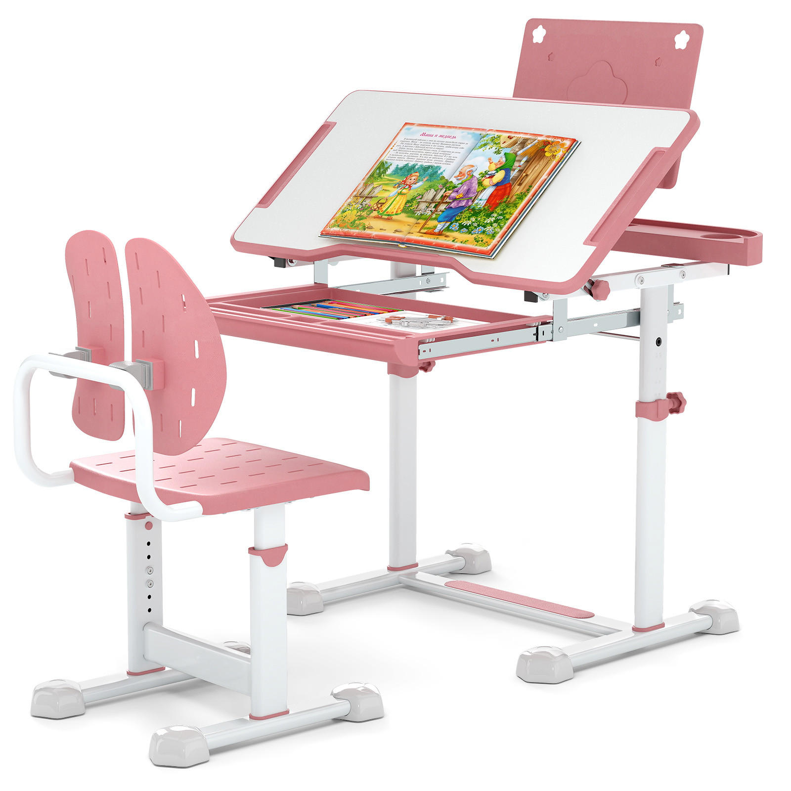 Costway Kinderschreibtisch Pink 80x83x50 cm