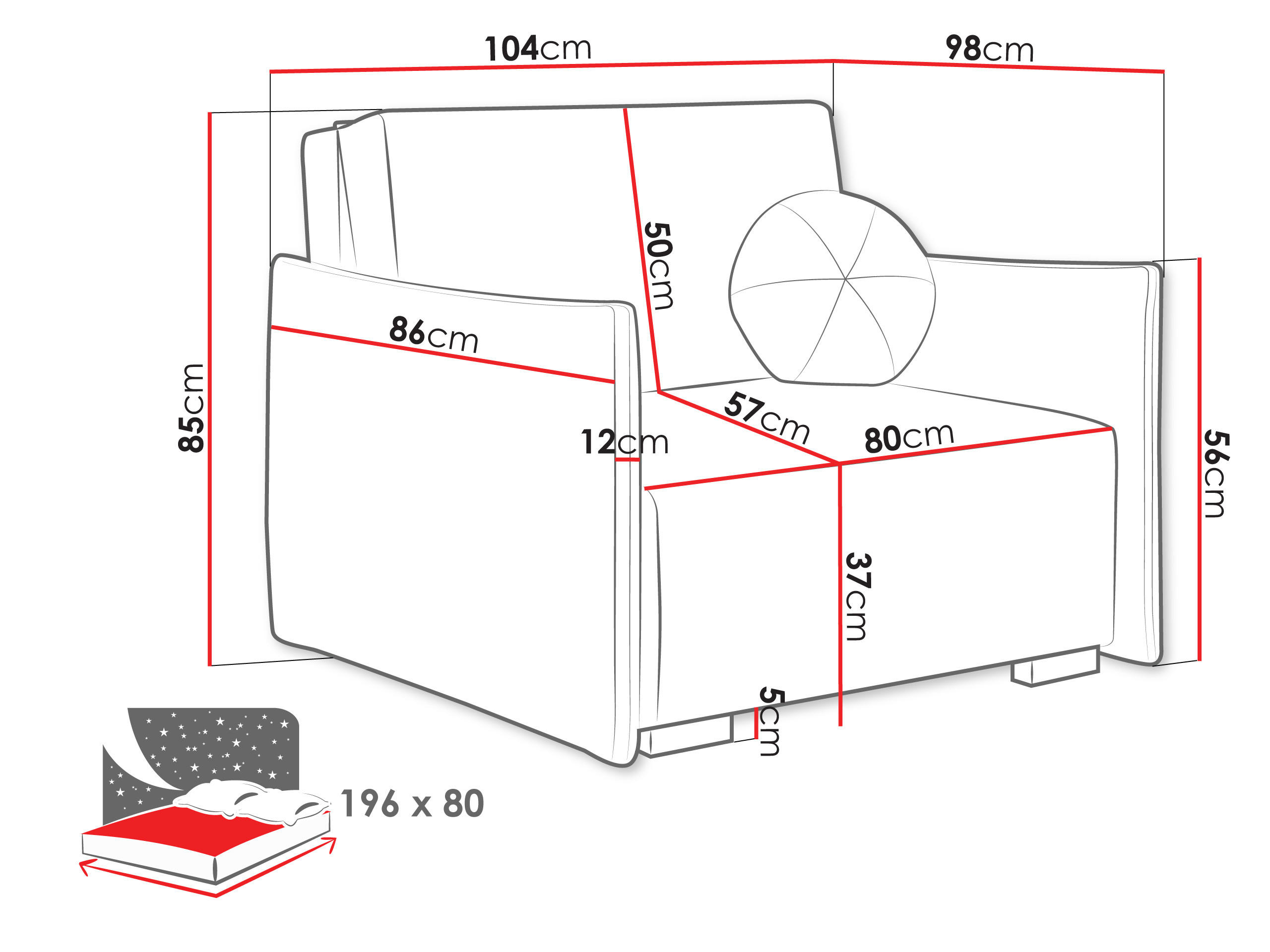 Thumbnail - Mirjan24 Schlafsofa, Hellbraun, Textil, 1-Sitzer, Rechteckig, 104x85x98 cm, Wohnzimmer, Sofas & Couches, Schlafsofas