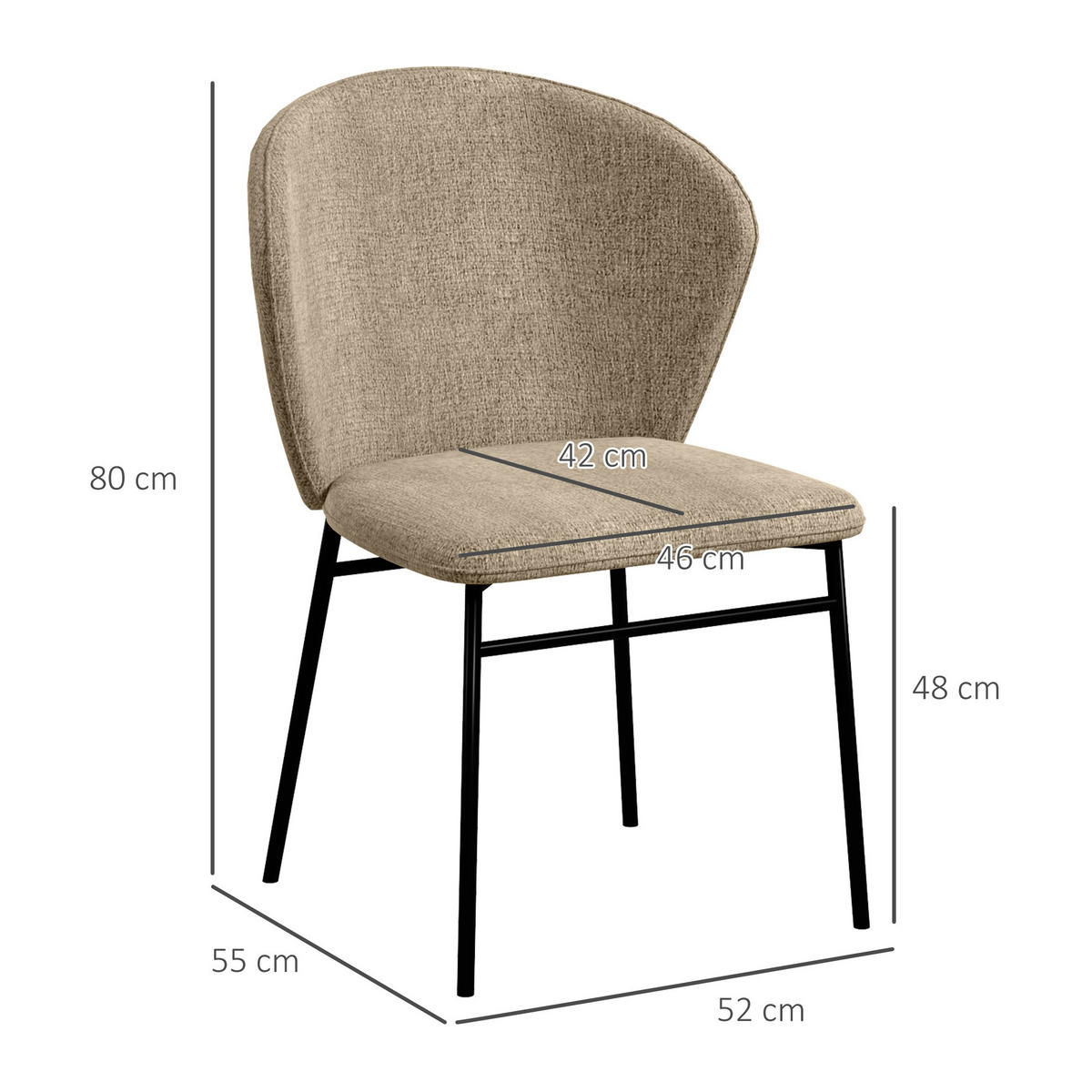 ESSZIMMERSTÜHLE 2er-Set DE-13203 Leinenoptik Hellbraun - Braun, Metall (55/80/52cm) - ComfortXL