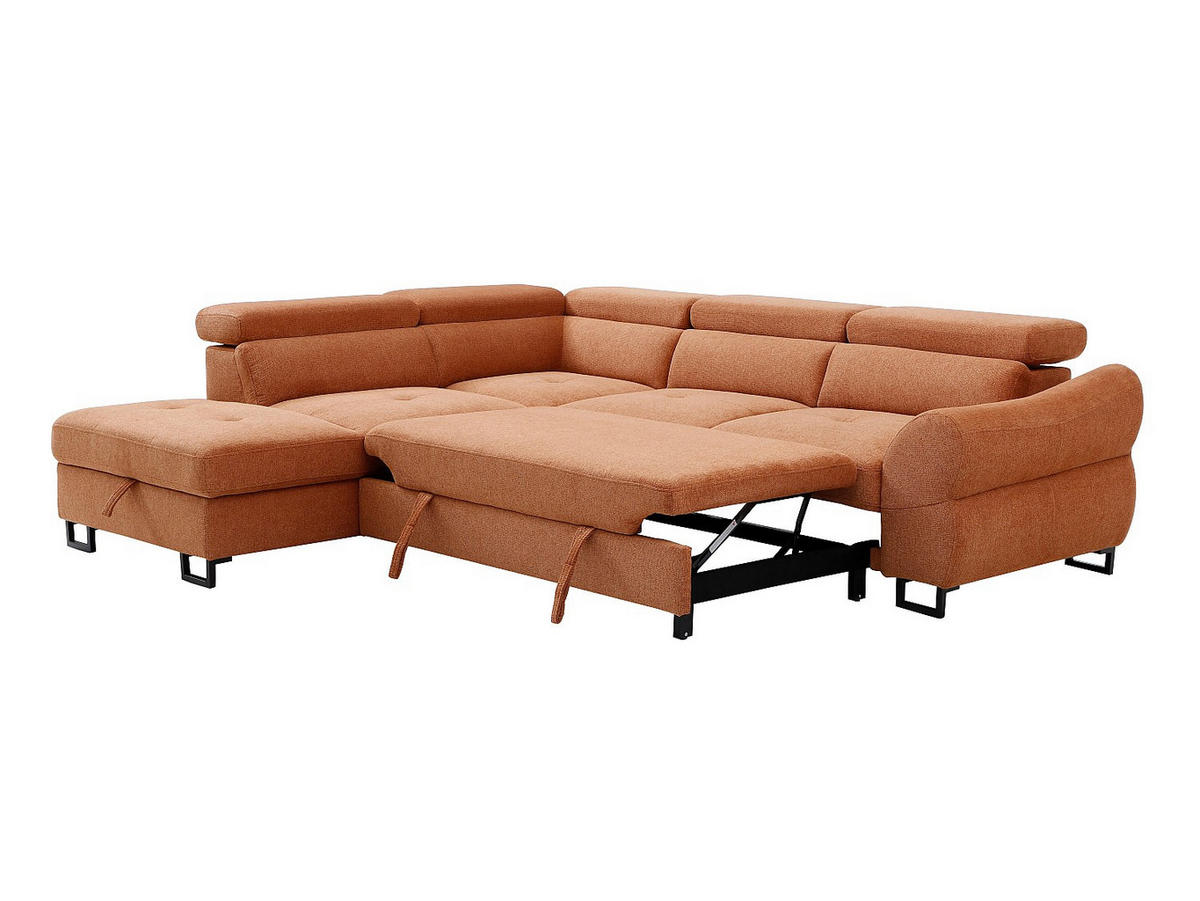 ECKSOFA mit Schlaffunktion – Ecke links – Strukturstoff Terracotta – VAVERDO - Braun, Textil (272/230cm) - Vente-Unique