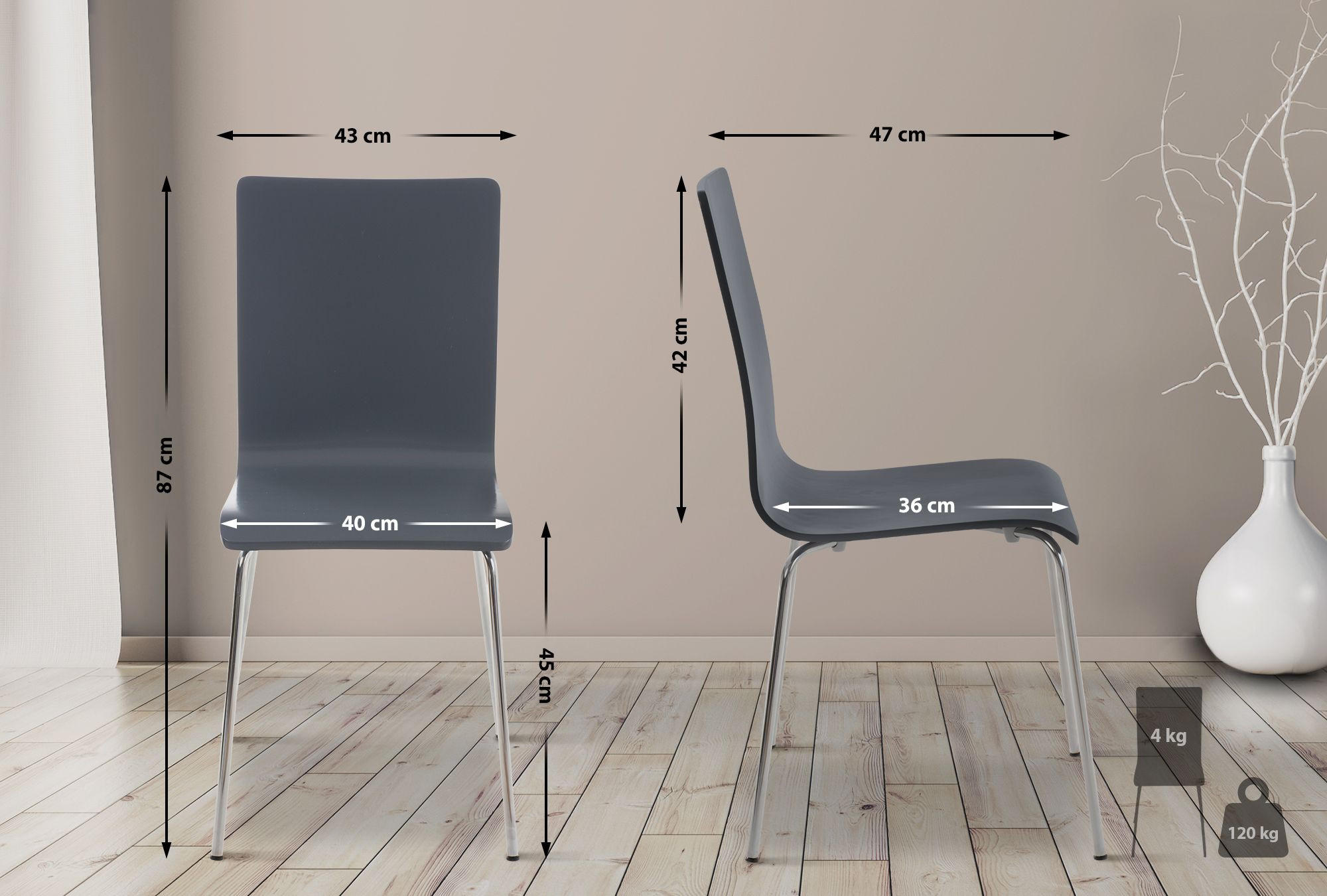 BESUCHERSTUHL PEPE 87x43x47 cm Grau Holz Metall - Grau, Metall (43/87/47cm) - DELUKE