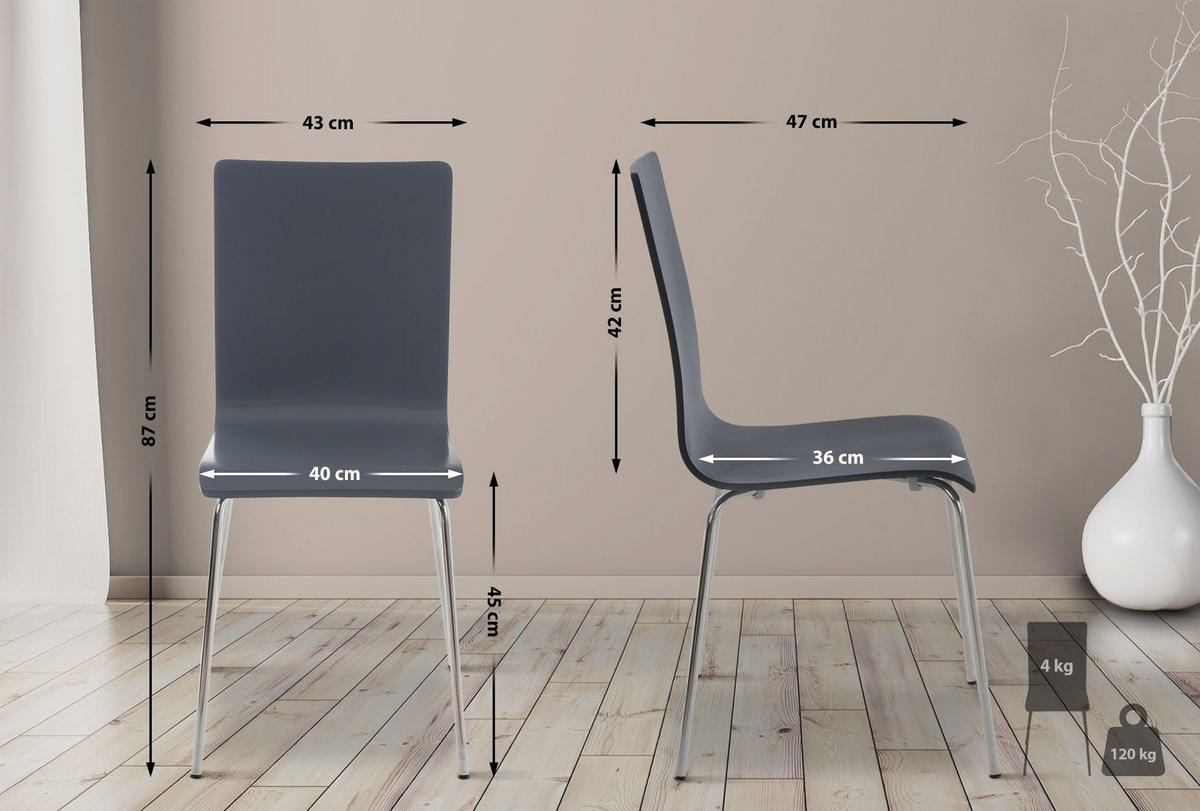 BESUCHERSTUHL 8er Set Holz grau - Grau, Holz/Metall (43/87/47cm) - CLP