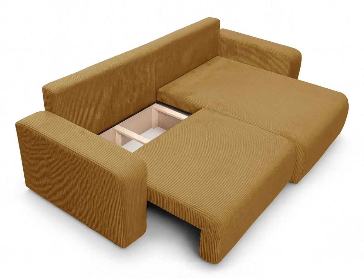 ECKSOFA NELLIO Cord Senf 145 cm L-Form beidseitig - Currygelb/Schwarz, Kunststoff/Textil (145/245cm) - Homebook