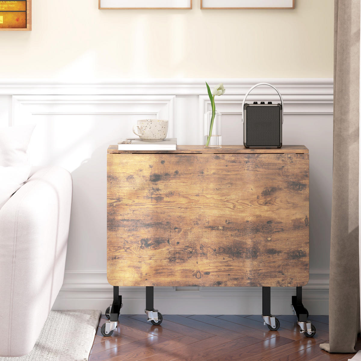 ESSTISCH 120/80/73 cm klappbar mit 6 Rollen und Bremsen, platzsparend, Holz, Rustikales Braun - Braun, Holz (120/80/73cm) - Redom