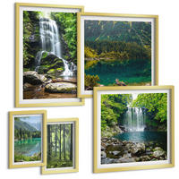 BILDER SET 5er Set - 50x50 cm & 20x30 cm & 40x60 cm Goldrahmen - Grüne Landschaften, Wasserfälle - Goldfarben, Kunststoff (40/60cm) - TULUP