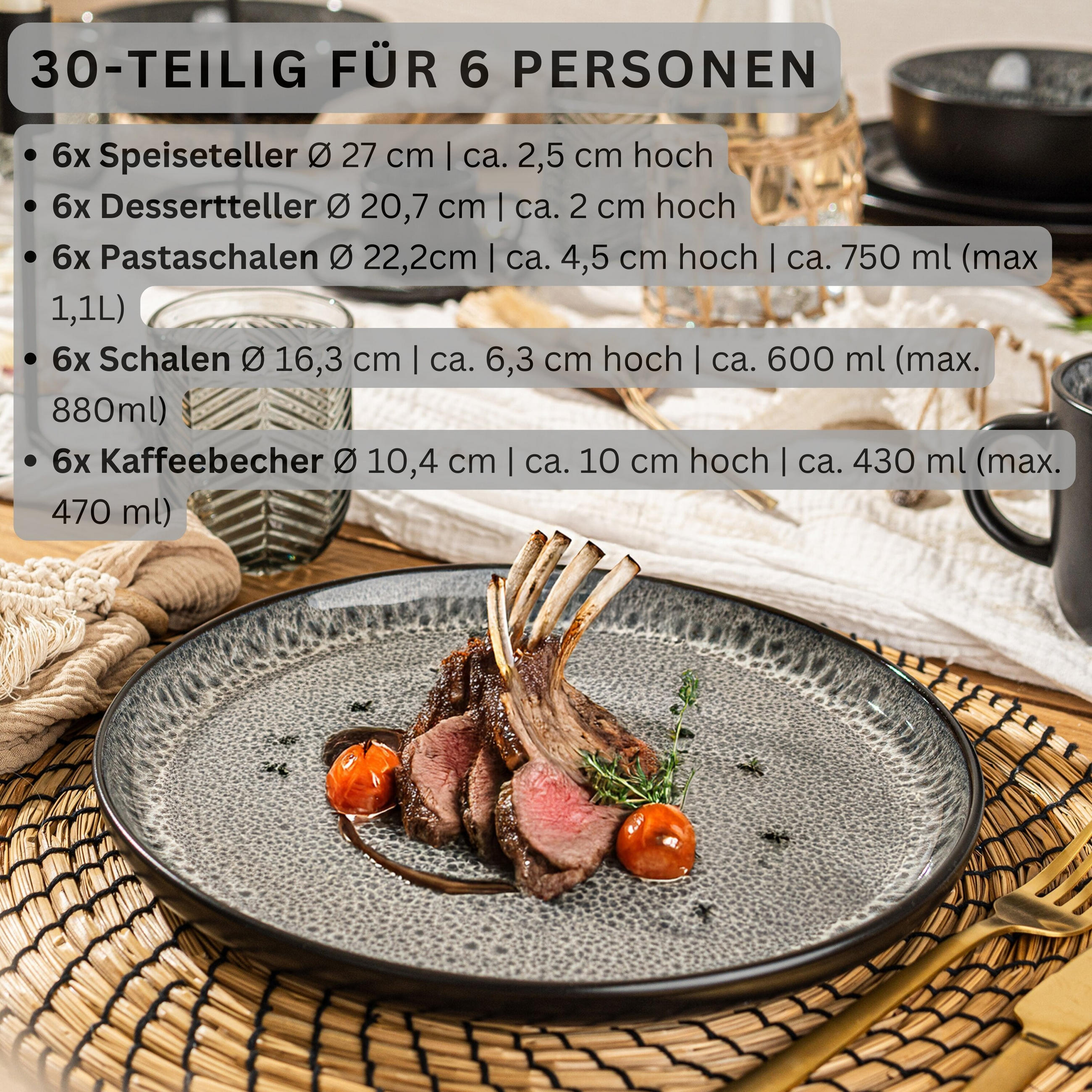 KOMBISERVICE SYDNEY - 30-teilig aus Steingut - Grau, Keramik (44/45/54cm) - Sänger