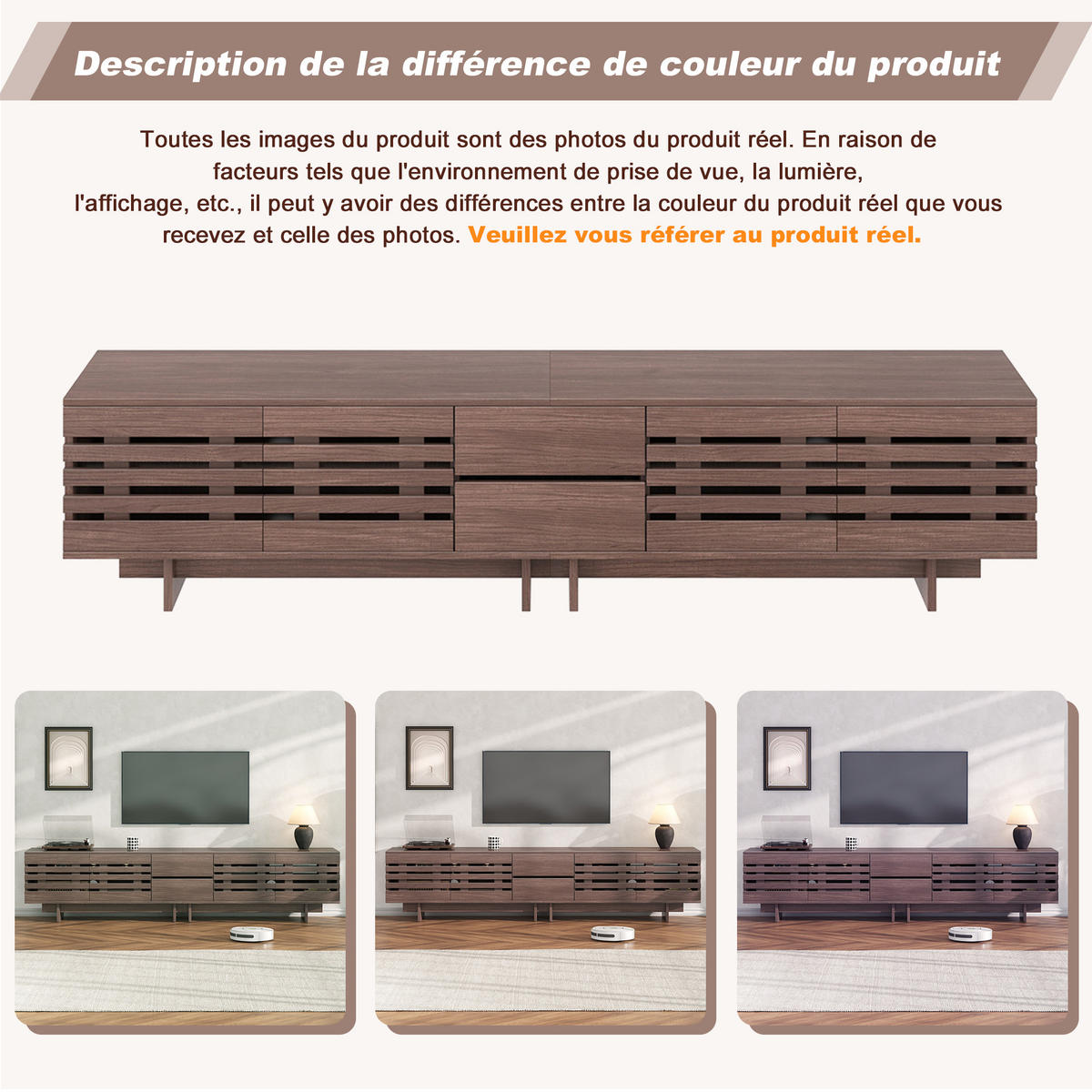 TV-ELEMENT200X39,5X55CM Walnussfarben für 80-Zoll-Fernseher mit Holzlamellen - Walnussfarben, Holz (46/19/113cm) - Raelunyi