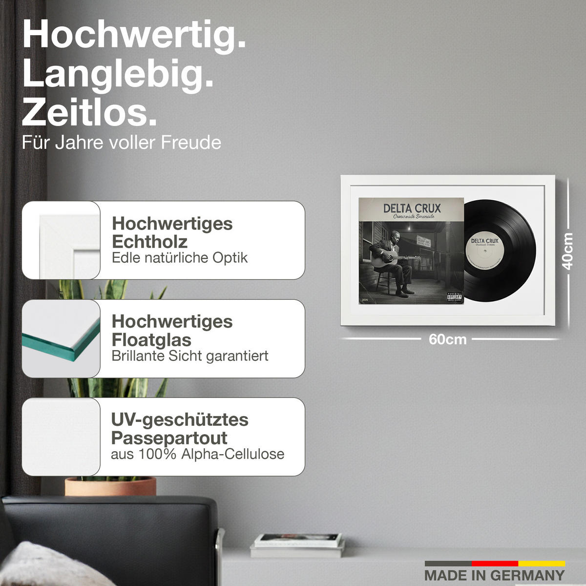 SCHALLPLATTEN RAHMEN 40/60 für Cover & Vinyl - Weiß, Holz (60/40cm) - K-Möbel