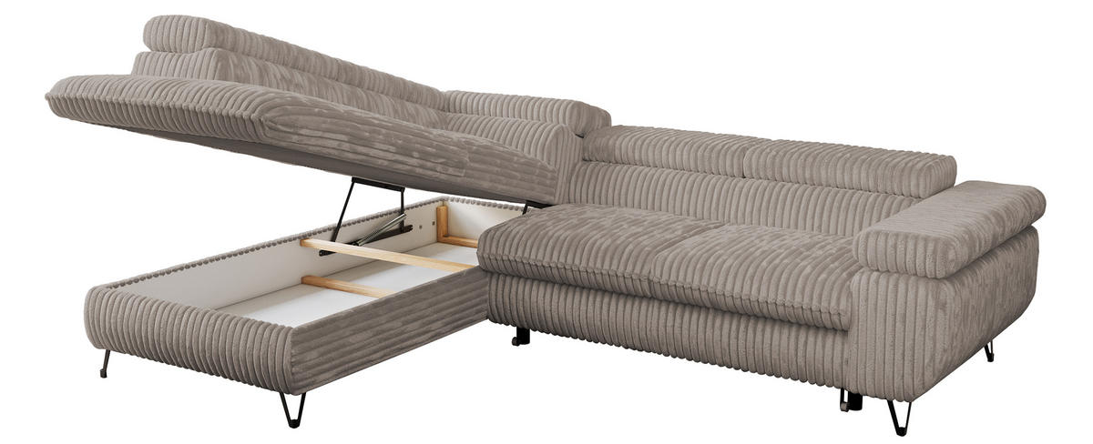 ECKSOFA PETER L Hellbraun Cord - Links Seite - Hellbraun/Schwarz, Textil/Metall (208/273cm) - MKS