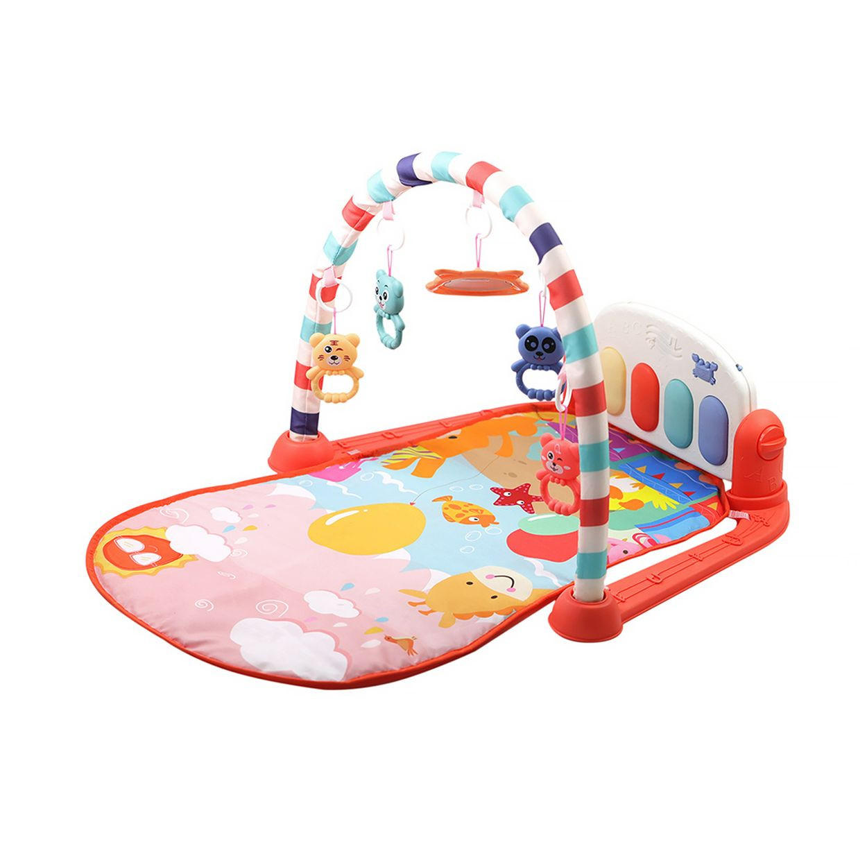 SPIELBOGEN Happy Animals rot Krabbeldecke, Musiktasten, Licht, Tiere, abnehmbar, ab 6 Monate - Rot, Textil (54/46/75cm) - Chipolino