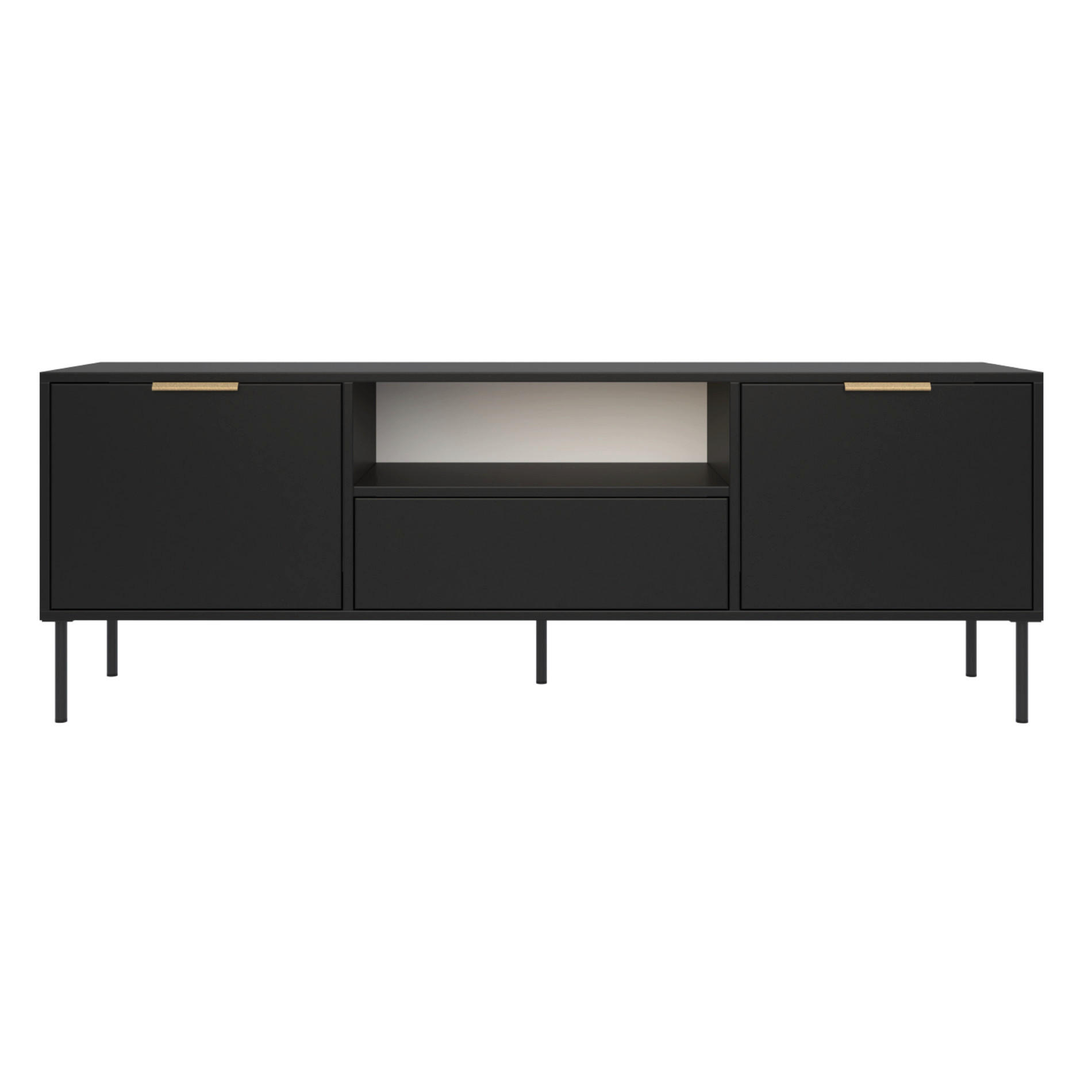 TV-LOWBOARD Vena 2-türig mit Schublade & Fach, Schwarz, 160 cm - Goldfarben/Schwarz, Holzwerkstoff/Kunststoff (160/57/40cm) - Selsey