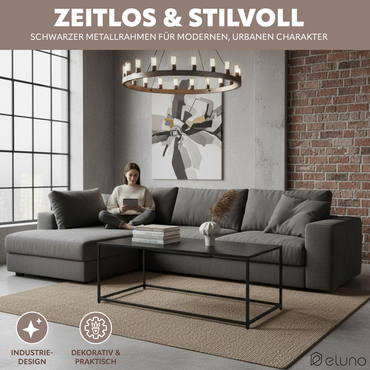 COUCHTISCH, schwarz, Metall - Schwarz, Metall (110/50/41cm) - eluno
