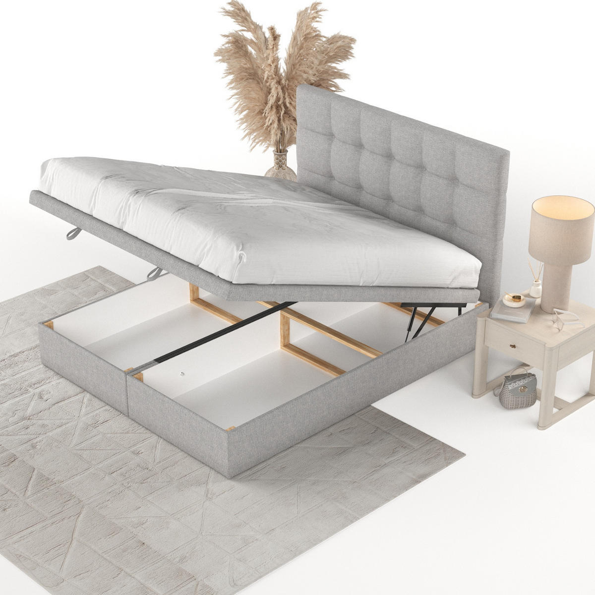 POLSTERBETT Guam mit Stauraum 140/200 cm Grau im Megan Stoff - Schwarz/Grau, Holz/Holzwerkstoff (140/200cm) - AltaBeds
