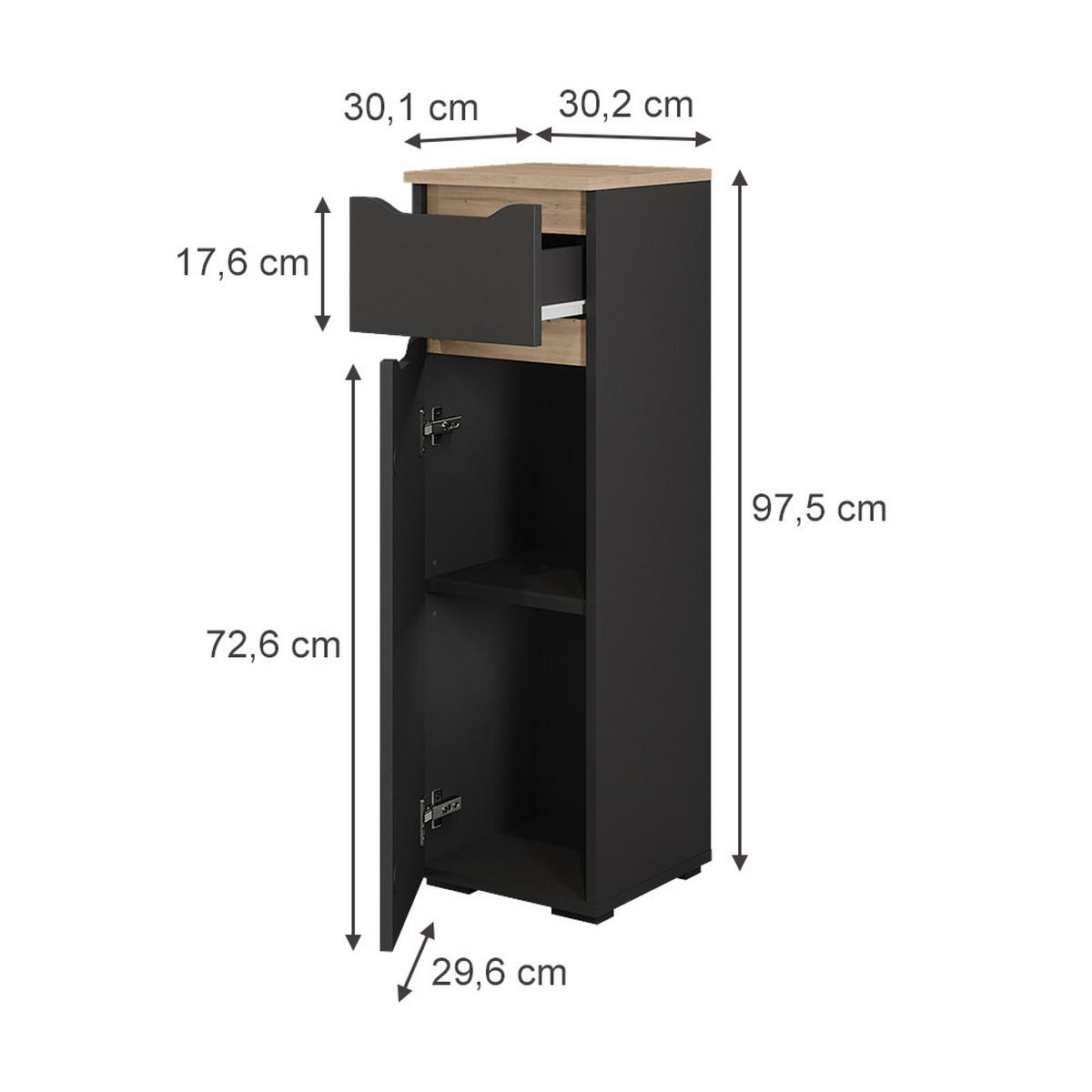 MIDI SKRINKA Ruben, antracitová/Remeselný dub, 30.2 x 97.5 cm - antracitová/dub artisan, kompozitné drevo (30.2/97.5/30.1cm) - Vicco