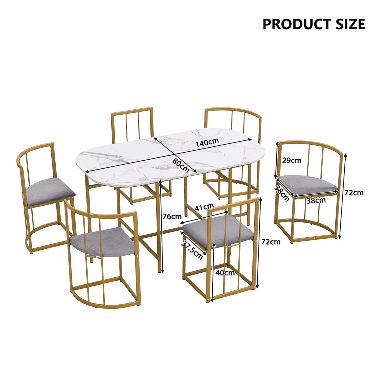JÍDELNÍ sestava pro 6 osob bílá z MDF se zlatým kovovým rámem a židlemi s opěrkami - bílá, kompozitní dřevo (140/76/80cm) - OKWISH