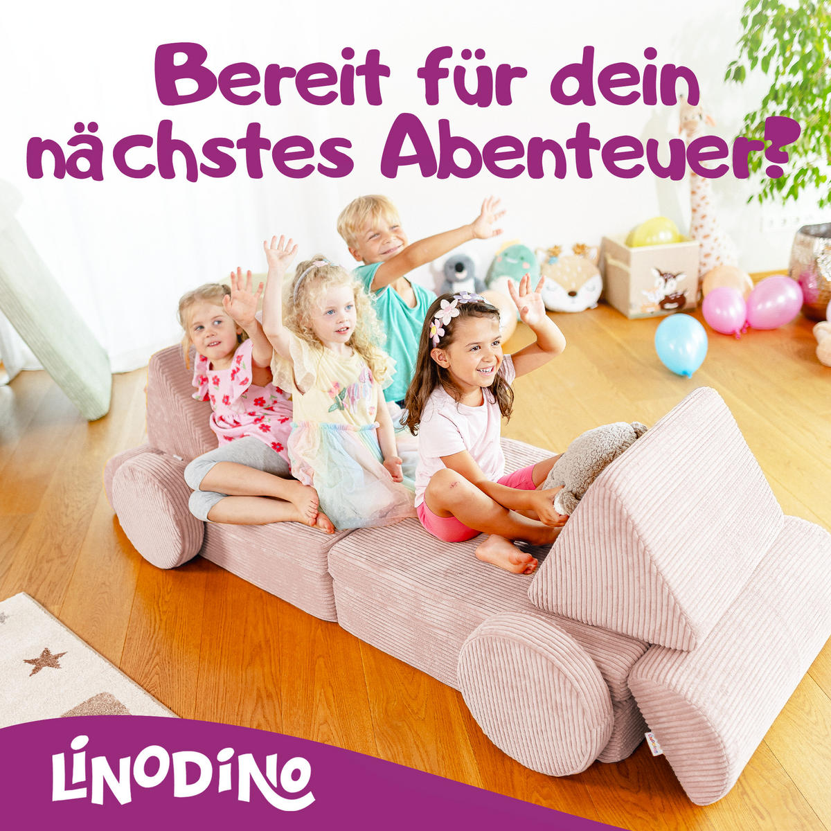 SPIELSOFA Kinder Fantasiewelt 8tlg - Rosa, Textil (150/55/66cm) - Linodino