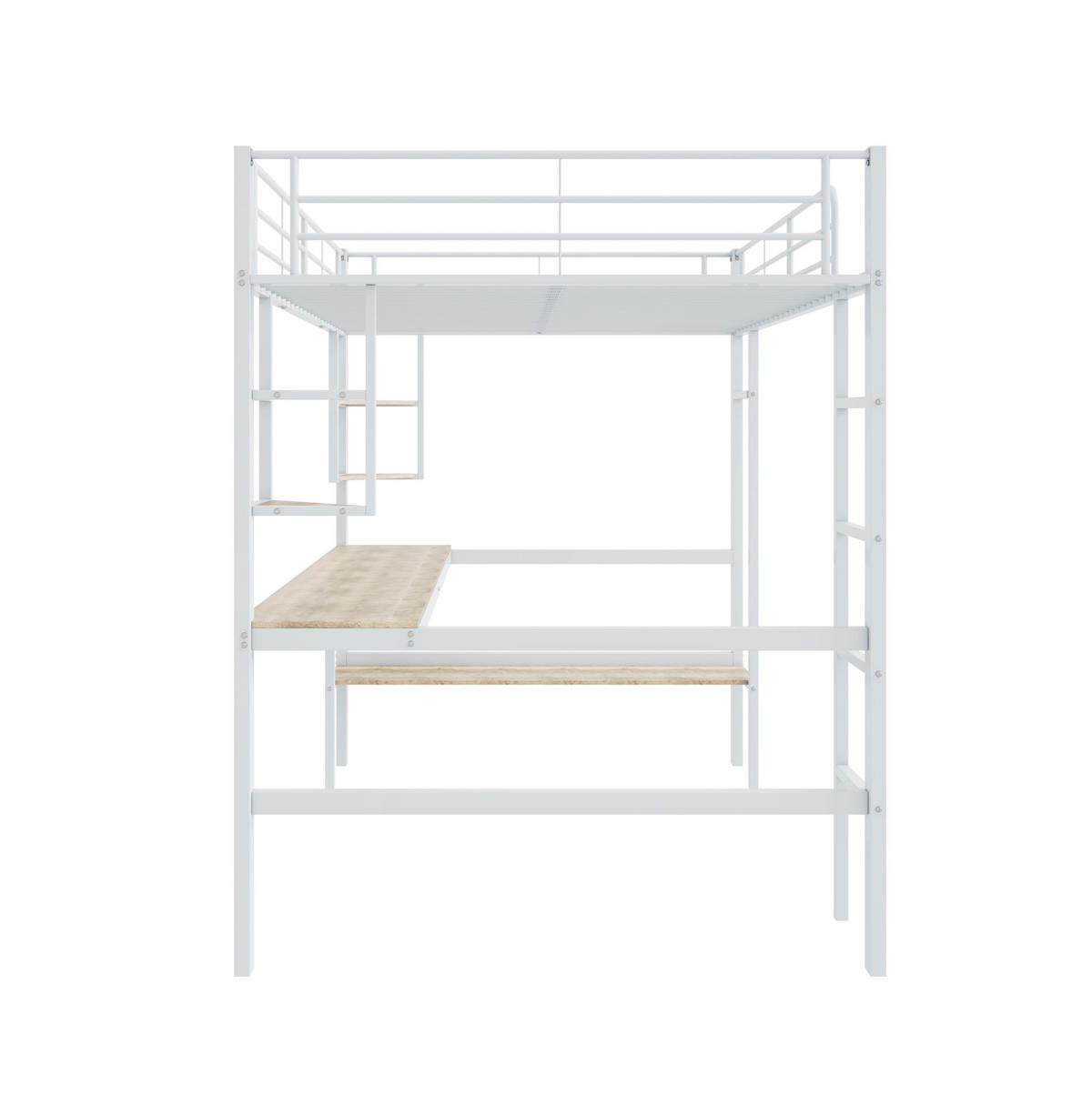 HOCHBETT 140/200 cm Weiß aus Metall und MDF mit Schreibtisch - Weiß, Metall (140/200cm) - OKMYHOME