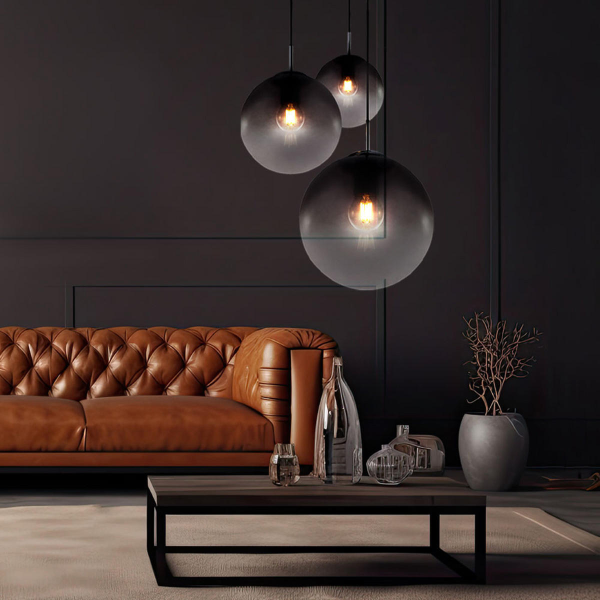 HÄNGELEUCHTE VARUS Grau Chrom - Grau, Glas (51/51/120cm) - Globo Lighting