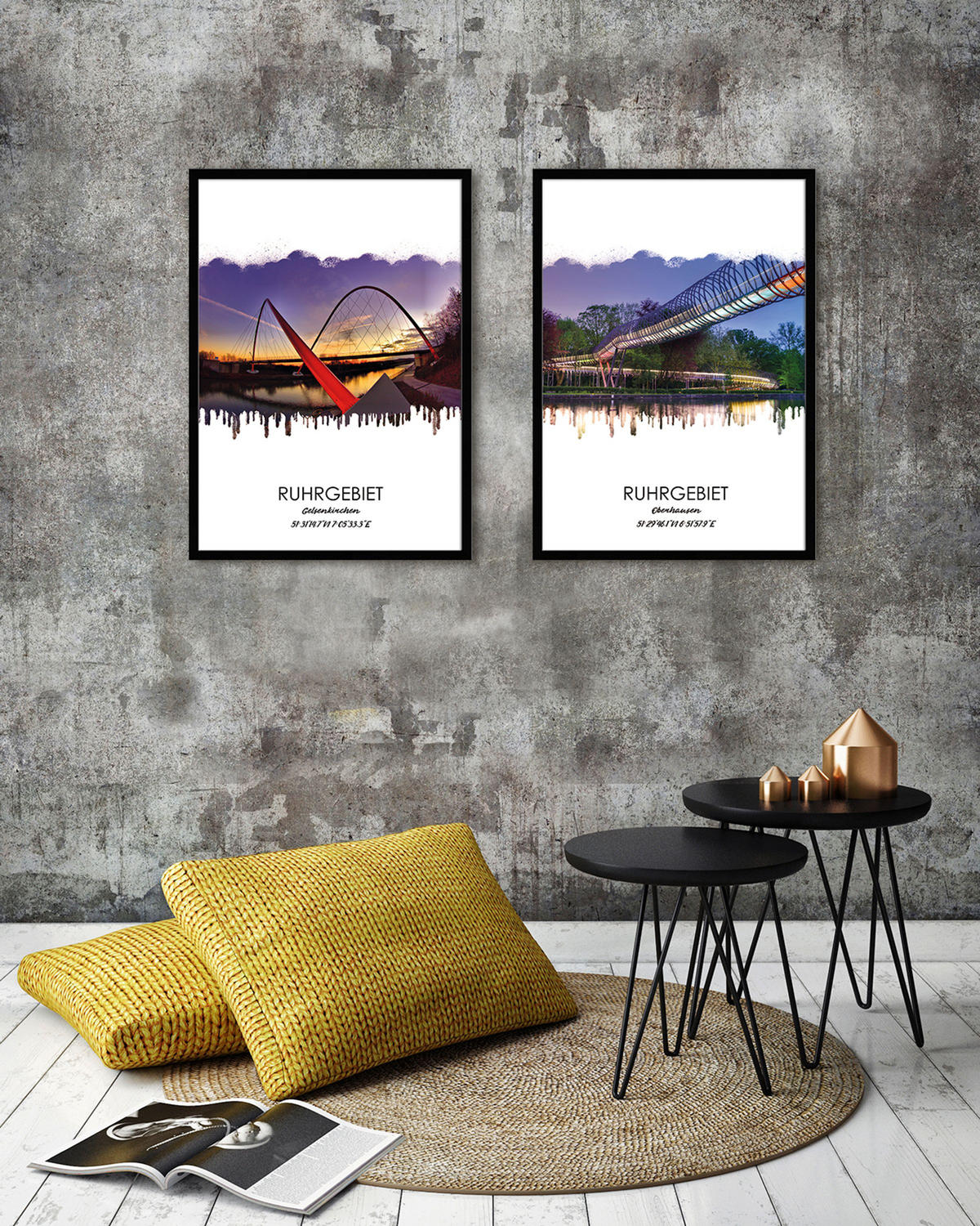 POSTER mit Rahmen 50x70 cm Ruhrgebiet Gelsenkirchen - Gelb, Holz (51/71cm) - artissimo