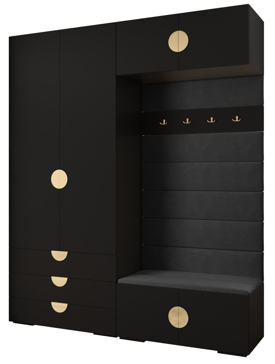 Abiks Möbel Garderoben-Set Schwarz, Schwarz, Gold 200x236.7x47 cm