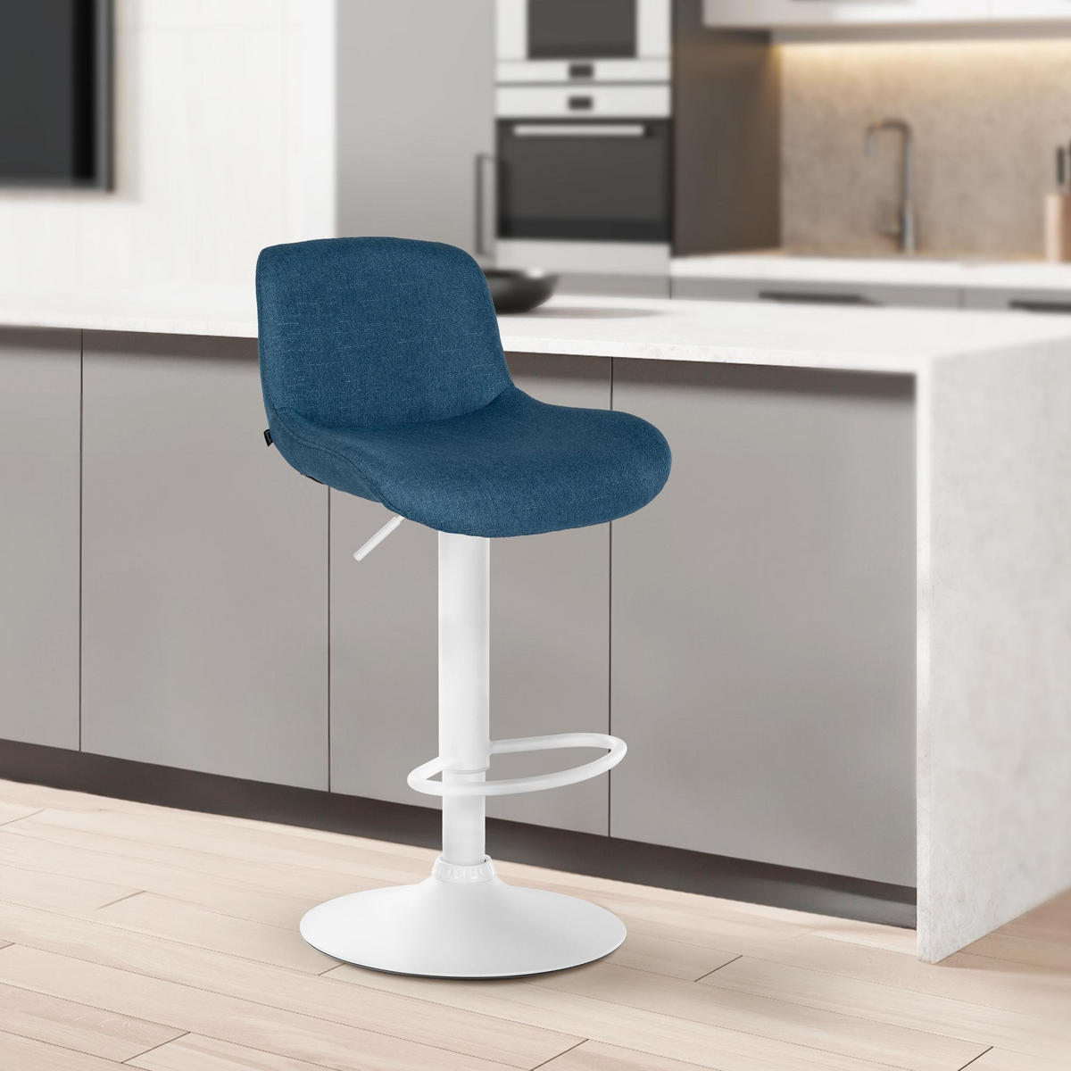 BARHOCKER 2er Set Stoff Blau - Blau/Weiß, Textil/Metall (50/85/50cm) - CLP