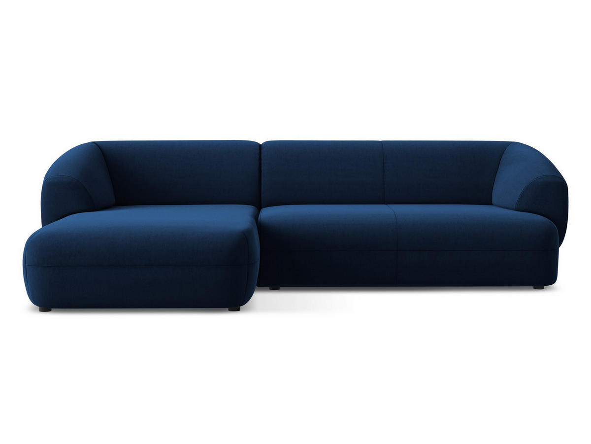 ECKSOFA Links Samt Stoff Blau - Blau/Schwarz, Kunststoff/Textil (156/280cm) - Makamii