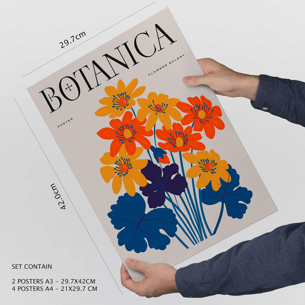 POSTER Set Mit 6 Blumen Leben In Orange Natur Und Botanikdrucke Für Innenarchitektur A3 & A4 Schwarzer Rahmen - Schwarz, Papier (29/3cm) - Nacnic