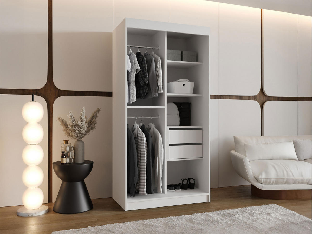 SCHWEBETÜRENSCHRANK Wika 100 cm mit Schubladen - Silberfarben/Schwarz, Holzwerkstoff/Kunststoff (100/200/62cm) - MIRJAN24