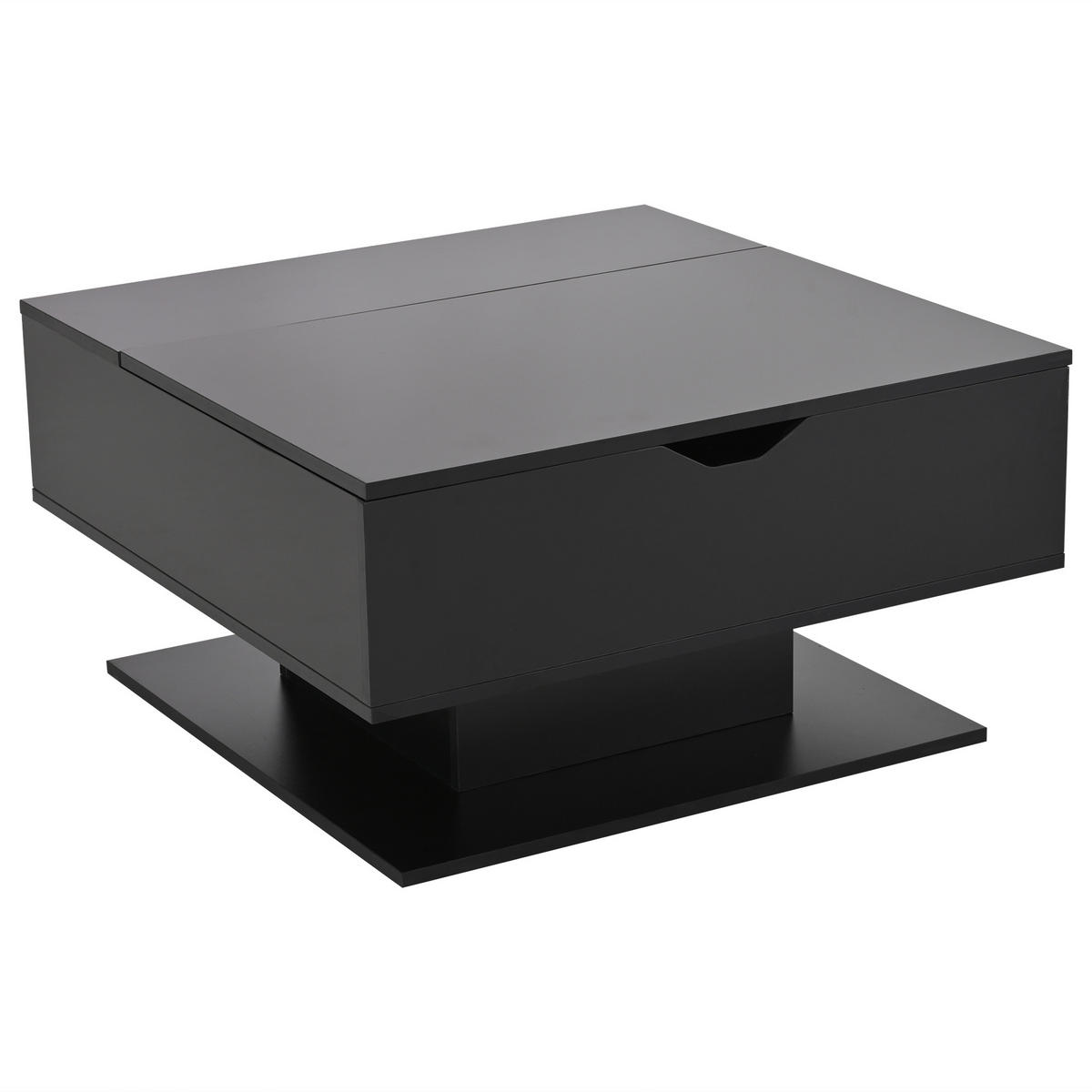 COUCHTISCH 80/77/40 cm höhenverstellbar in Schwarz mit Stauraum und LED-Beleuchtung - Schwarz, Holzwerkstoff (80/77/40cm) - OKWISH