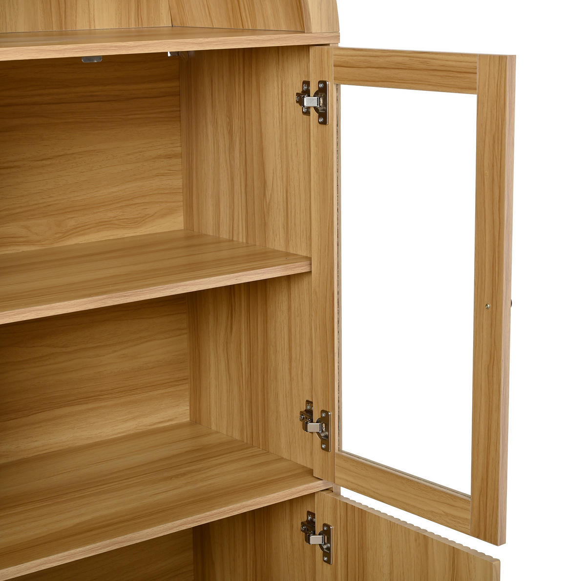VITRINA od iverala 78x40x176 cm prirodna boja sa staklenim vratima, zatvorenim spremištem i valovitim frontama - prirodne boje, drvni materijal (78/176/40cm) - Modfu
