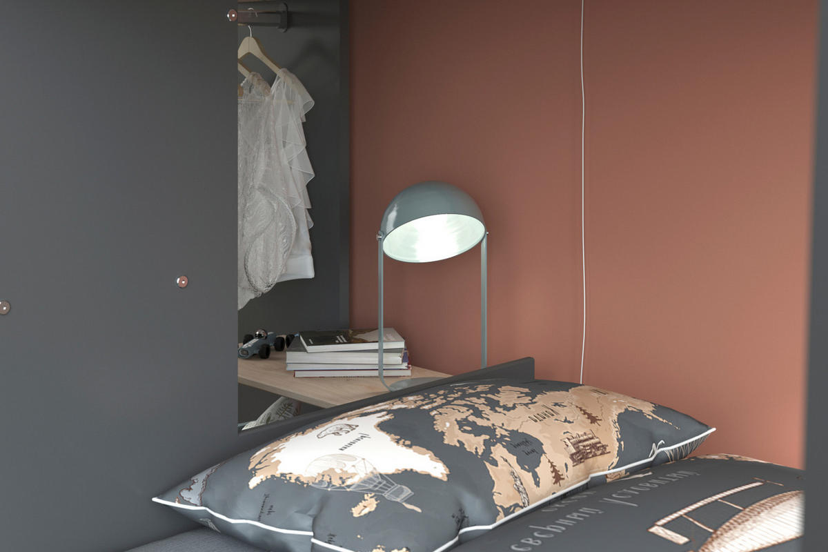 ETAGENBETT Hochbett mit Kleiderschrank Schublade Bett 90 x 200 cm - Eichefarben/Schwarz, Holz/Holzwerkstoff (90/200cm) - Parisot Meuble