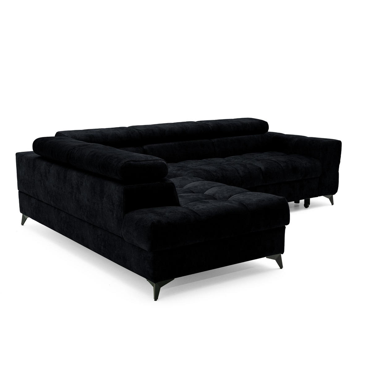 ECKSOFA PUDDING L Links mit Schlaffunktion 128x197 Velours Schwarz - Schwarz, Holz/Textil (270/204cm) - Muffo