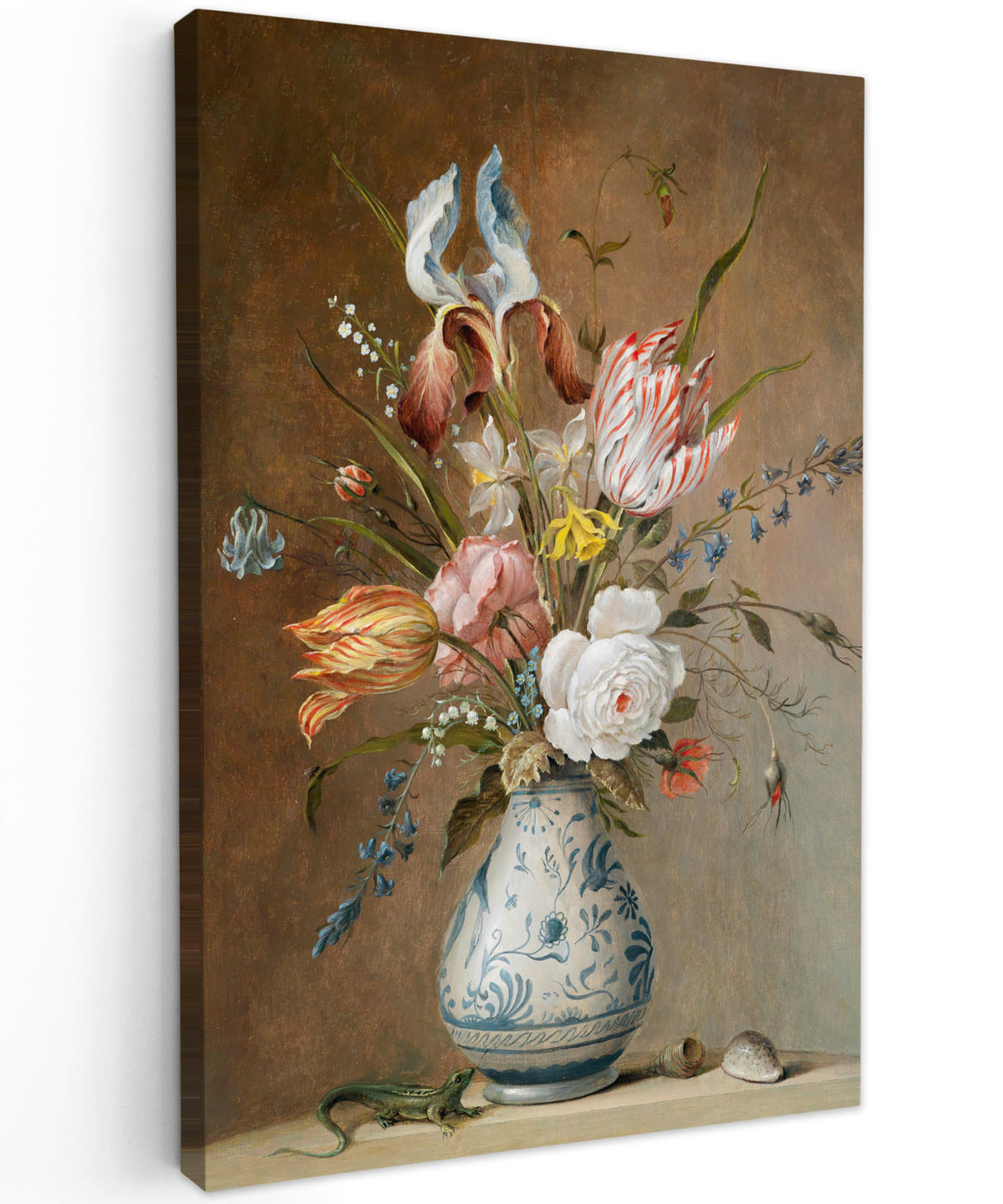 LEINWANDBILD Alte Meister - Blumen - Balthasar van der Ast 90x140 cm - Hellbraun, Textil (90/140cm) - MuchoWow