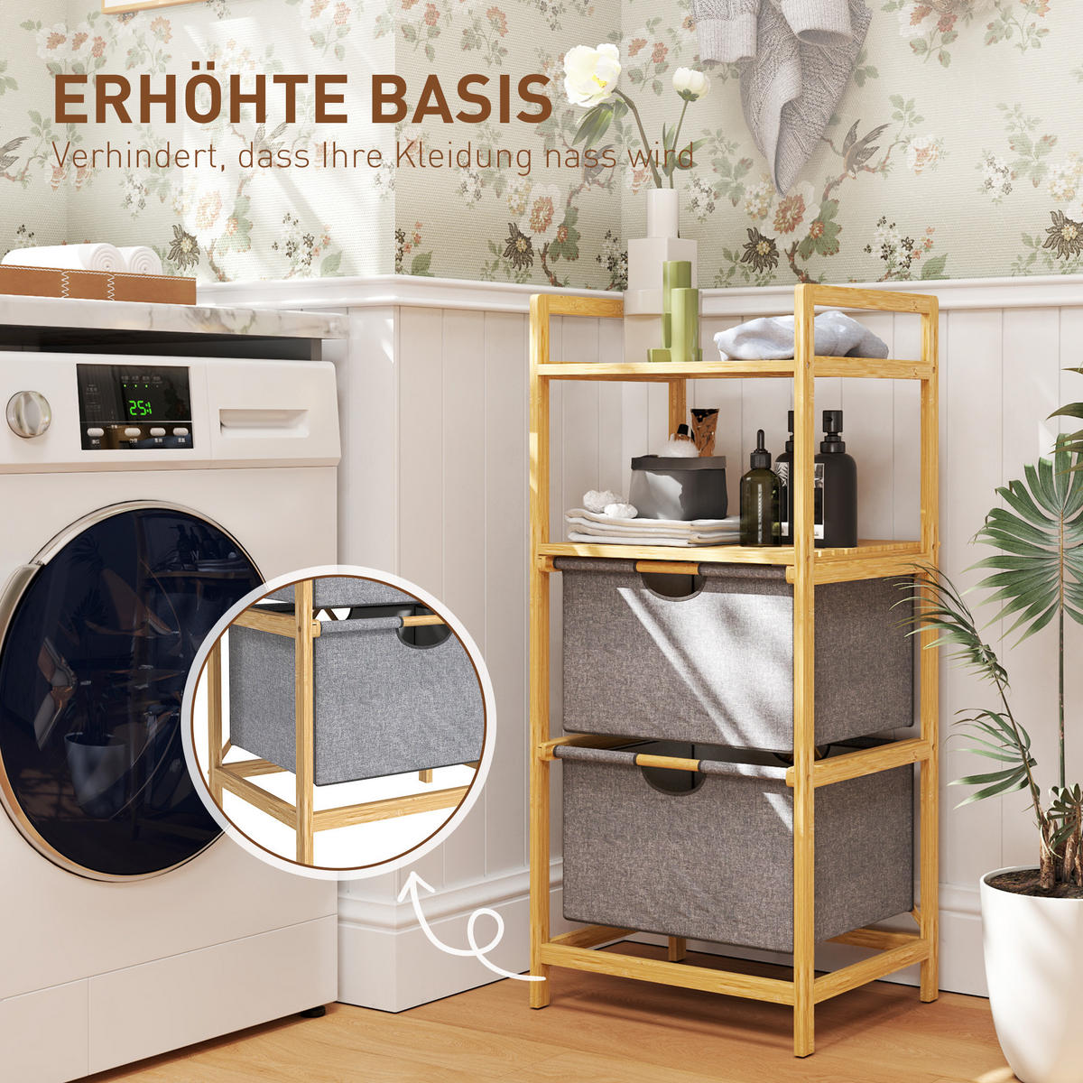 WÄSCHEKORB 35,4 L Wäschesammler, Natur - Naturfarben, Naturmaterialen (44/96/34cm) - HOMCOM