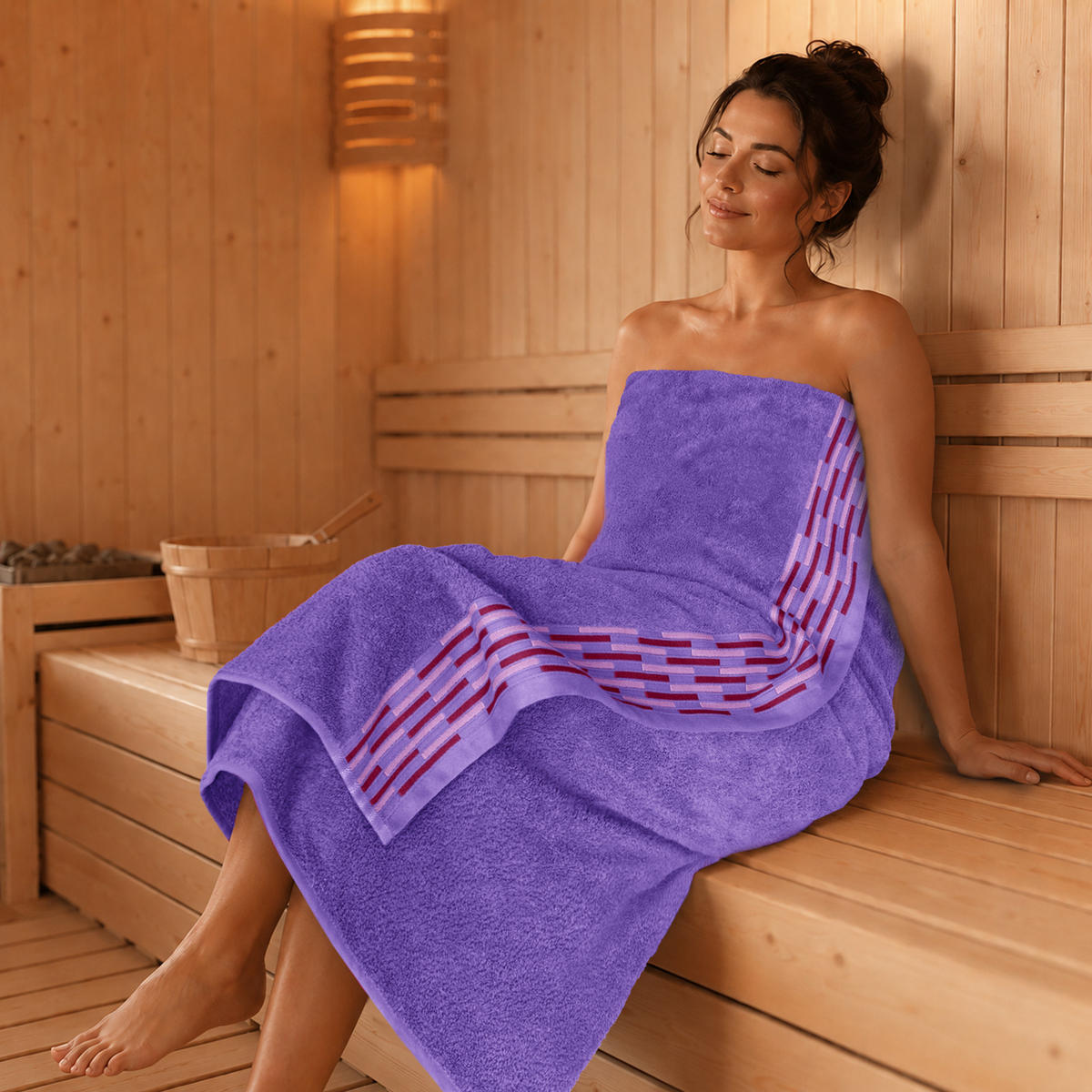 BADETUCH extra groß Lugano Lila 90x180 cm - Lila, Textil (90/180cm) - Lashuma