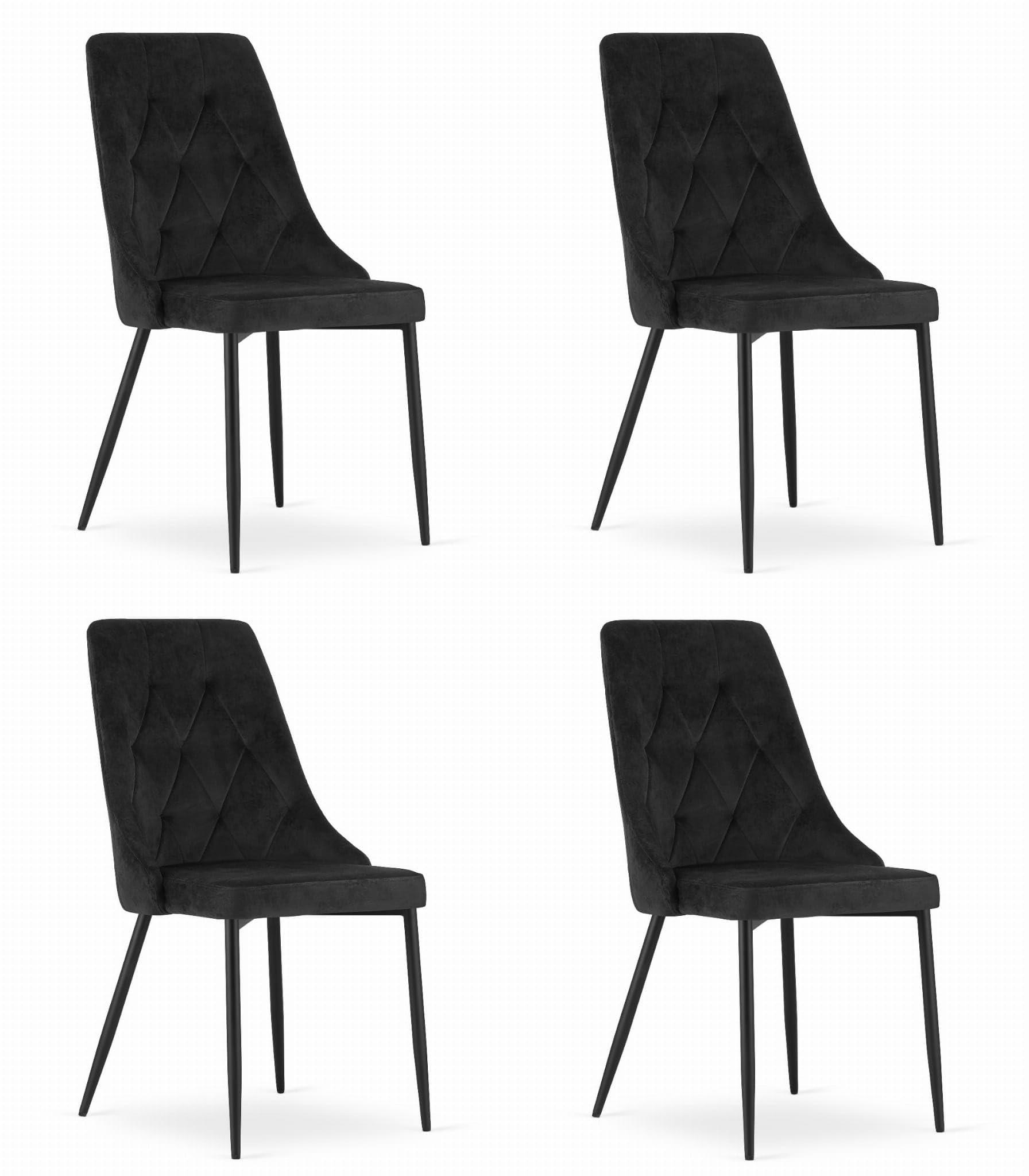 ESSZIMMERSTUHL 4er Set Schwarzer Velours, Diamantpolsterung, Bequeme Sitzfläche - Schwarz, Textil (51/86/56cm) - Best For Home