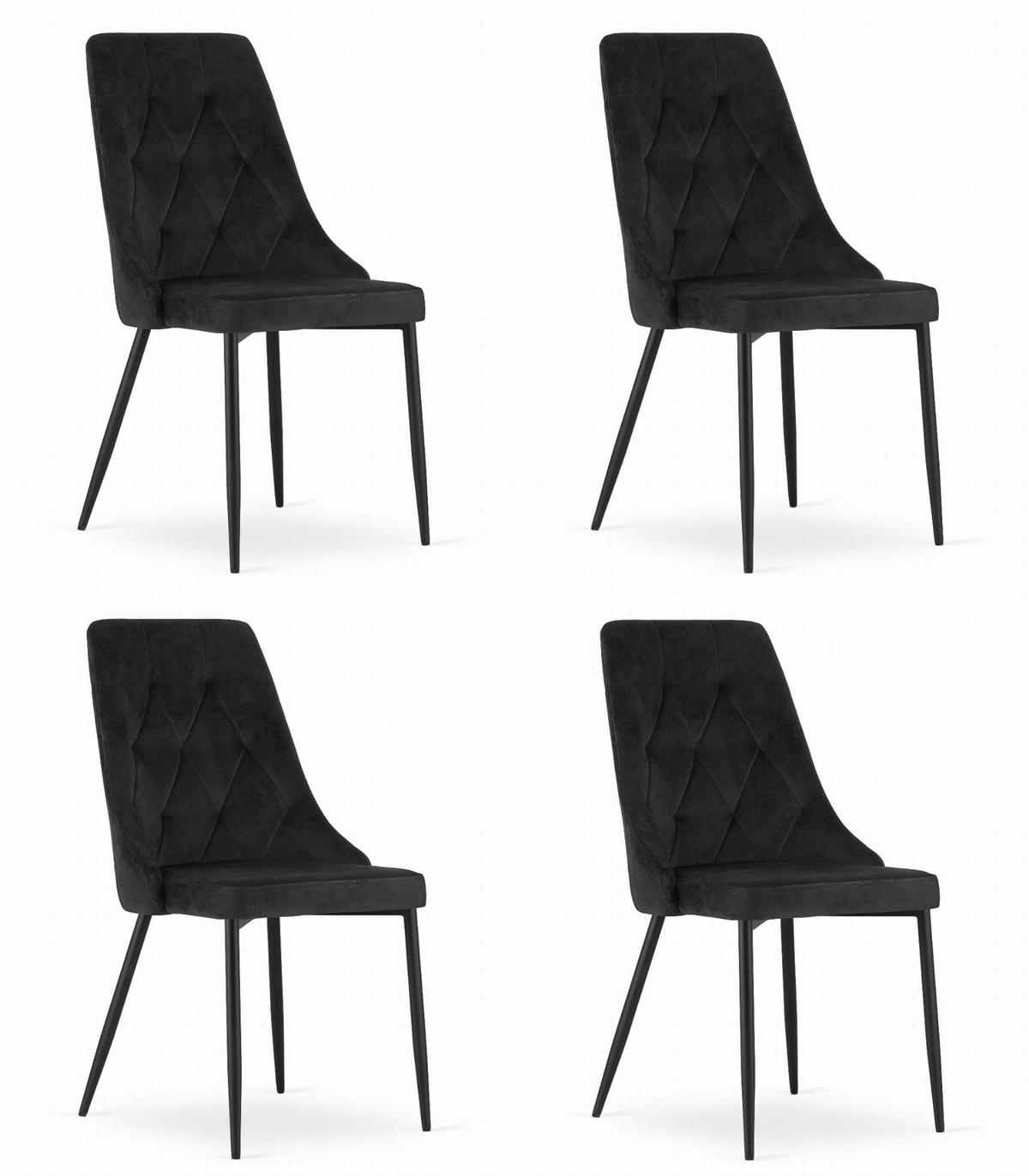 ESSZIMMERSTUHL 4er Set Schwarzer Velours, Diamantpolsterung, Bequeme Sitzfläche - Schwarz, Textil (51/86/56cm) - Best For Home