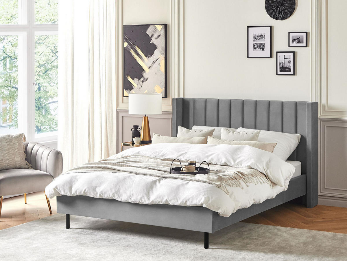 BETT mit Lattenrost 160x200 cm Grau Villette - Grau, Textil (160/200cm) - Beliani