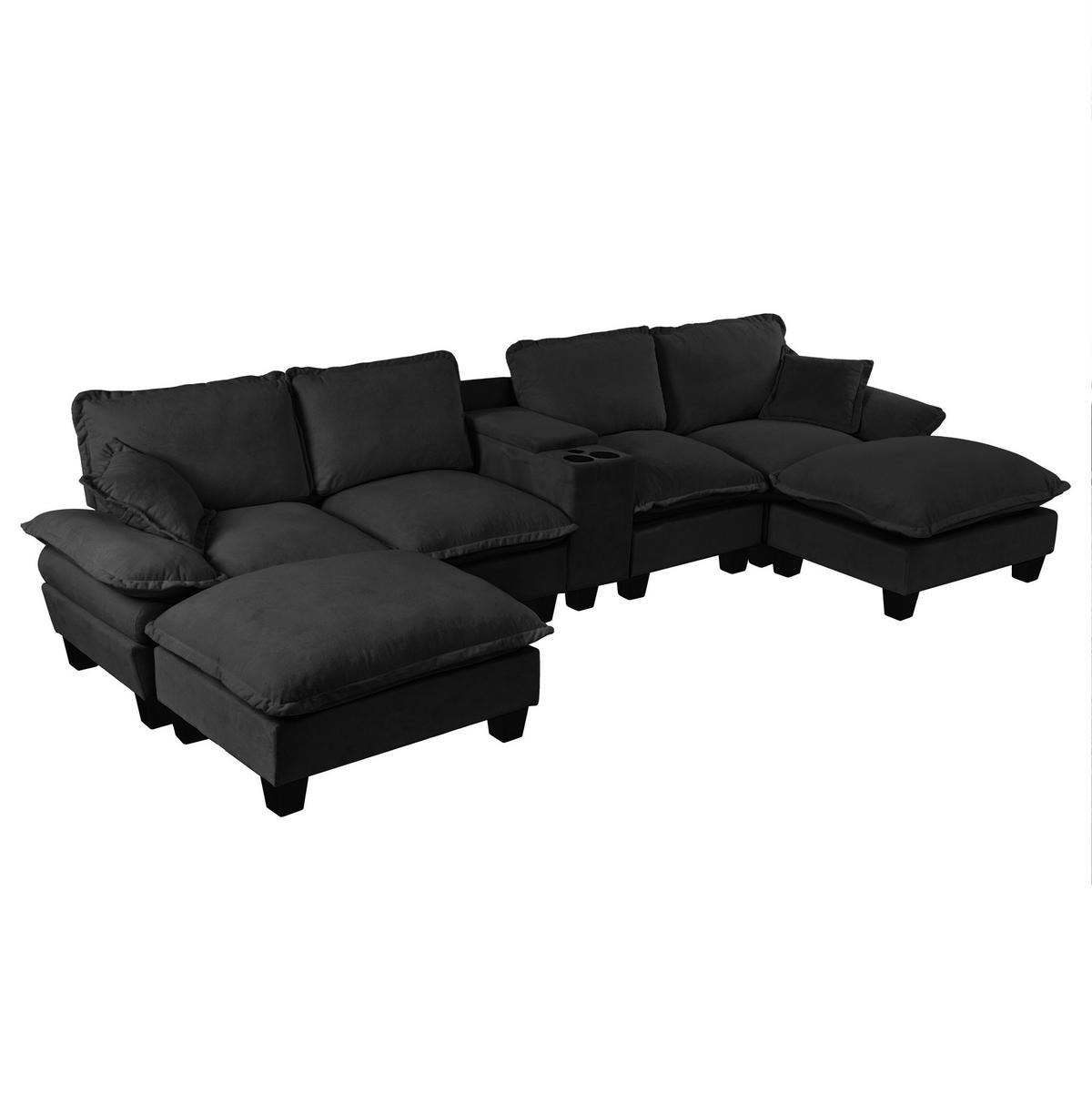 WOHNLANDSCHAFT aus Chenille in Schwarz mit USB-Anschluss & Stauraum - Schwarz, Textil (155/90/364cm) - Modfu