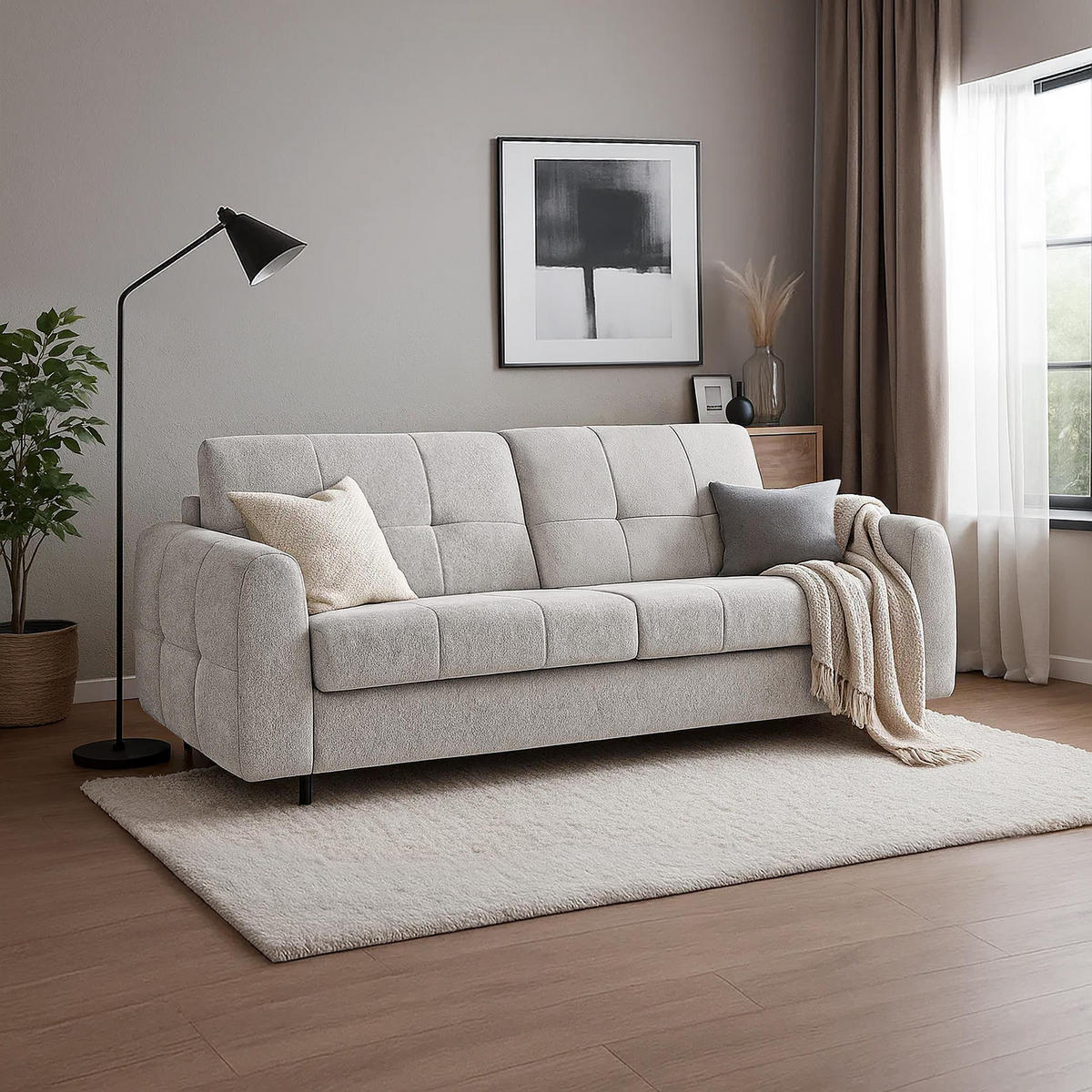 SCHLAFSOFA Pireus mit italienischem Gestell, 180x200, Graubeige - Beige/Schwarz, Textil (250/90/100cm) - Beautysofa